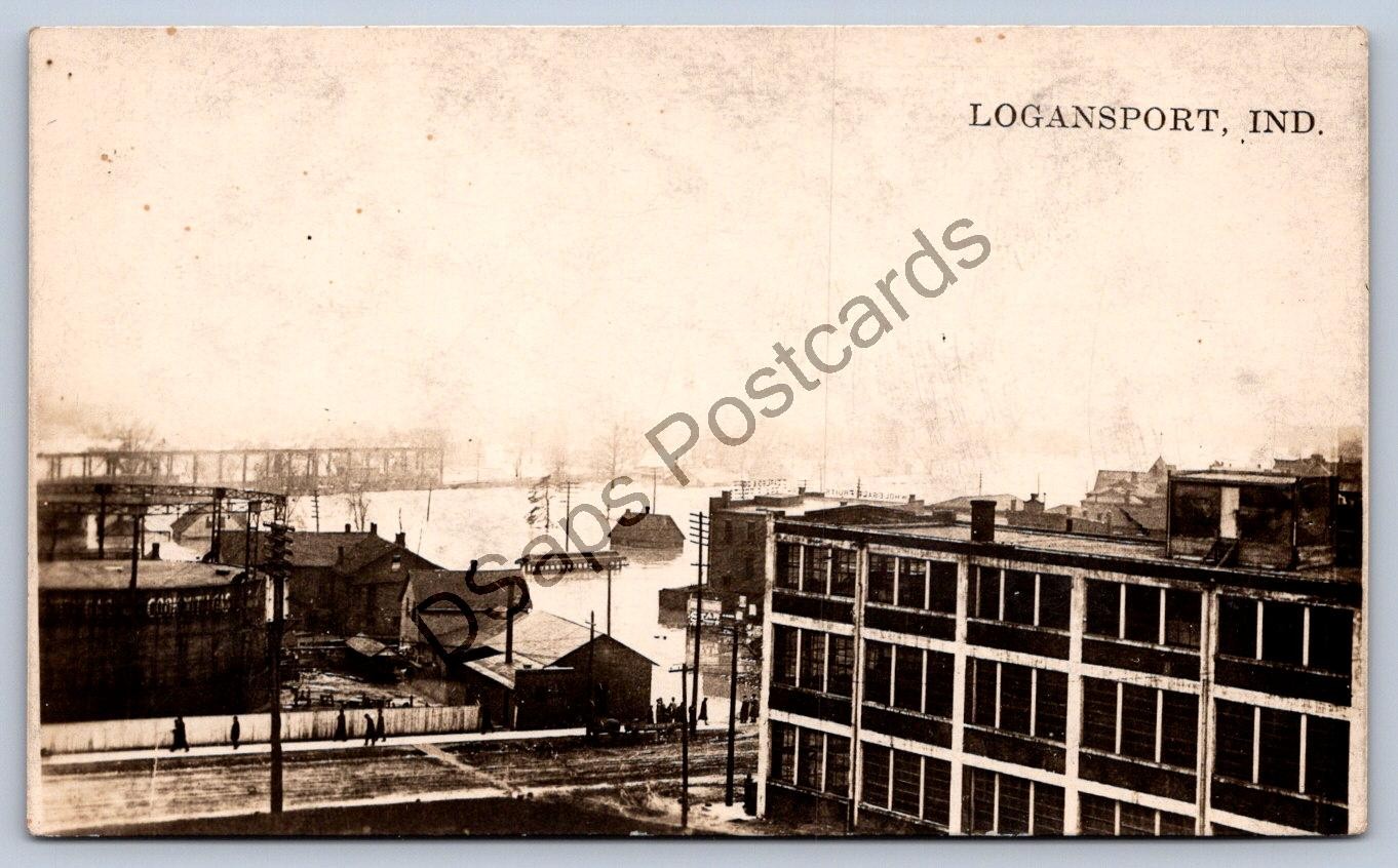 K56/ Logansport Indiana RPPC Postcard c1913 Flood Disaster Birdseye 28