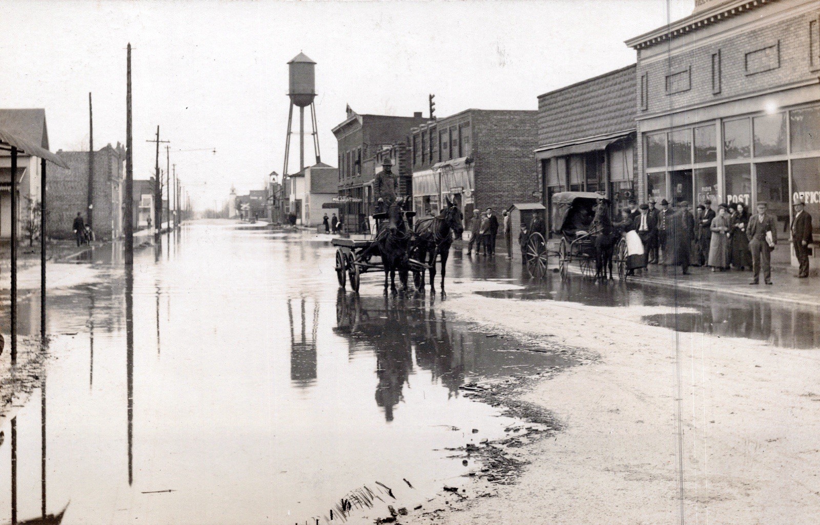 1913 Flood Street Scene Spiceland Indiana RPPC Horse Wagon Post Office