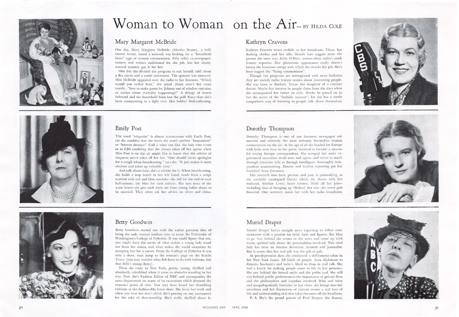 Emily Post Thompson McBride Hilda Cole Women Radio Broadcasters 1938 Mag Article