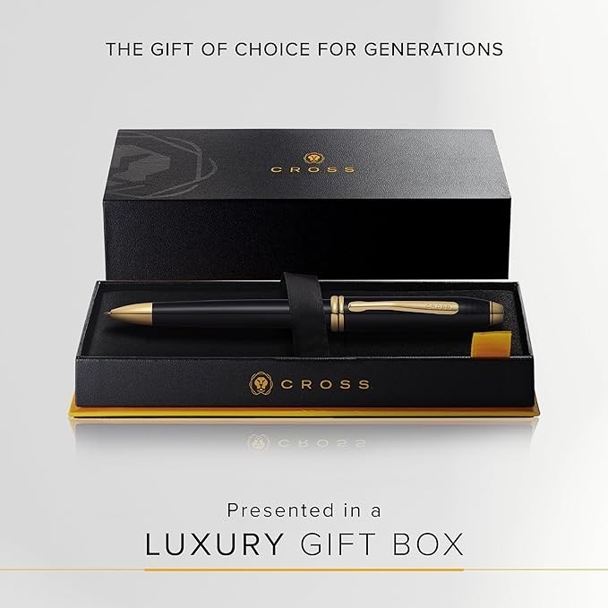 Cross Townsend Black Lacquer 23K Gold Trim Ball Pen with Luxury Gift Box (572TW)
