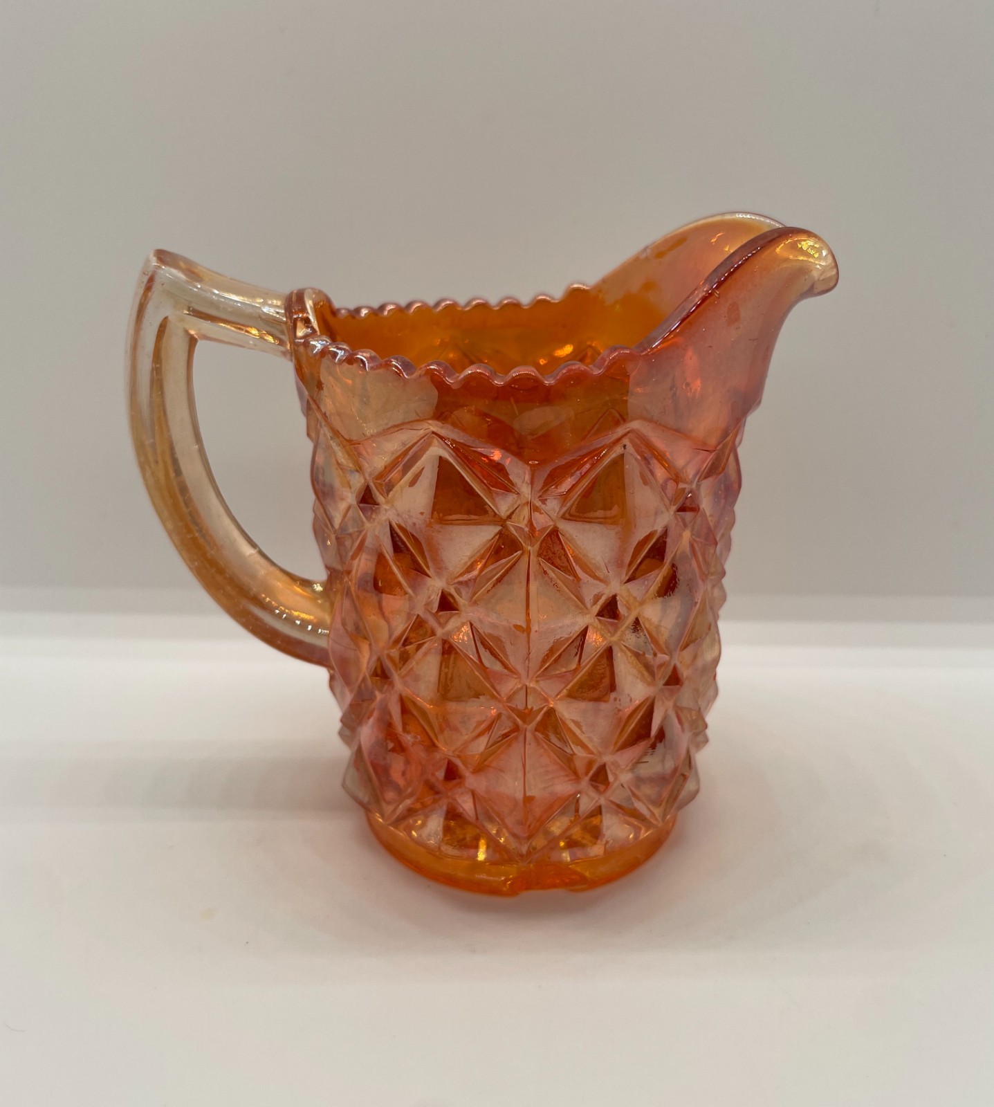 Imperial Glass Iridescent Marigold Diamond Block Creamer Pitcher Glass