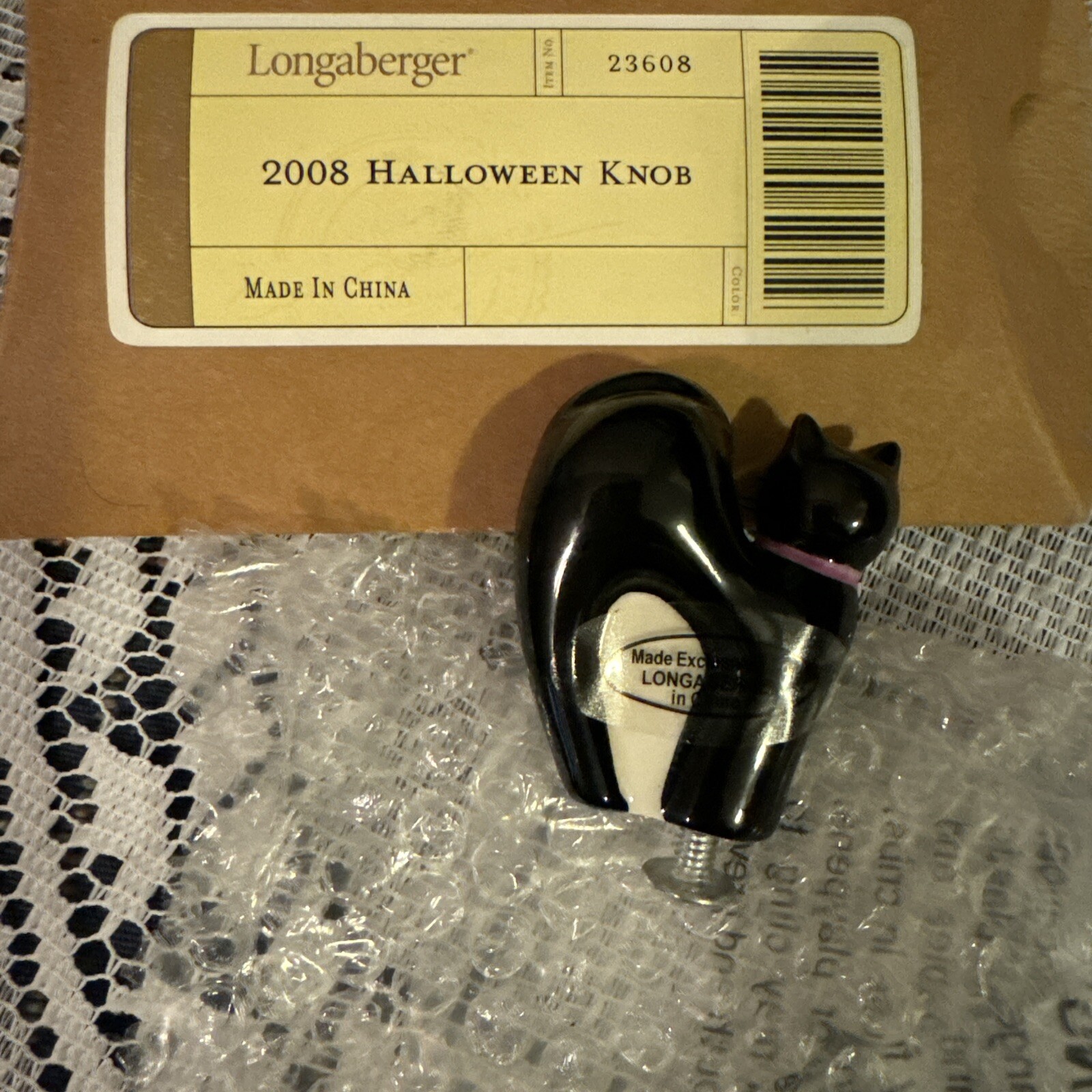 Longaberger 2008 Halloween Black Cat Knob