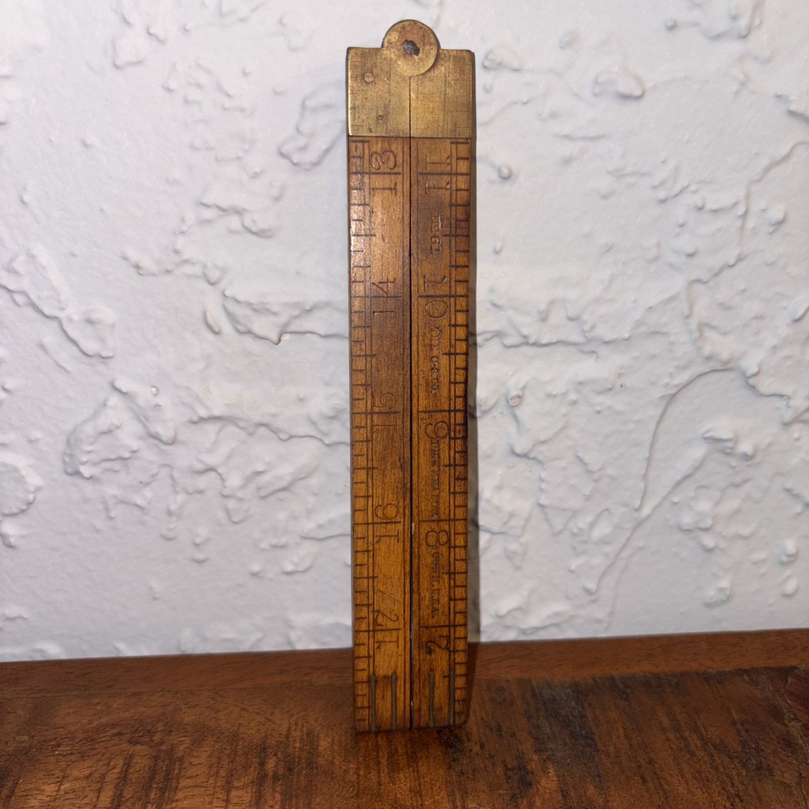 Antique C-S Co. Pine Meadow Conn No. 61 Folding Wood Brass Ruler 24\
