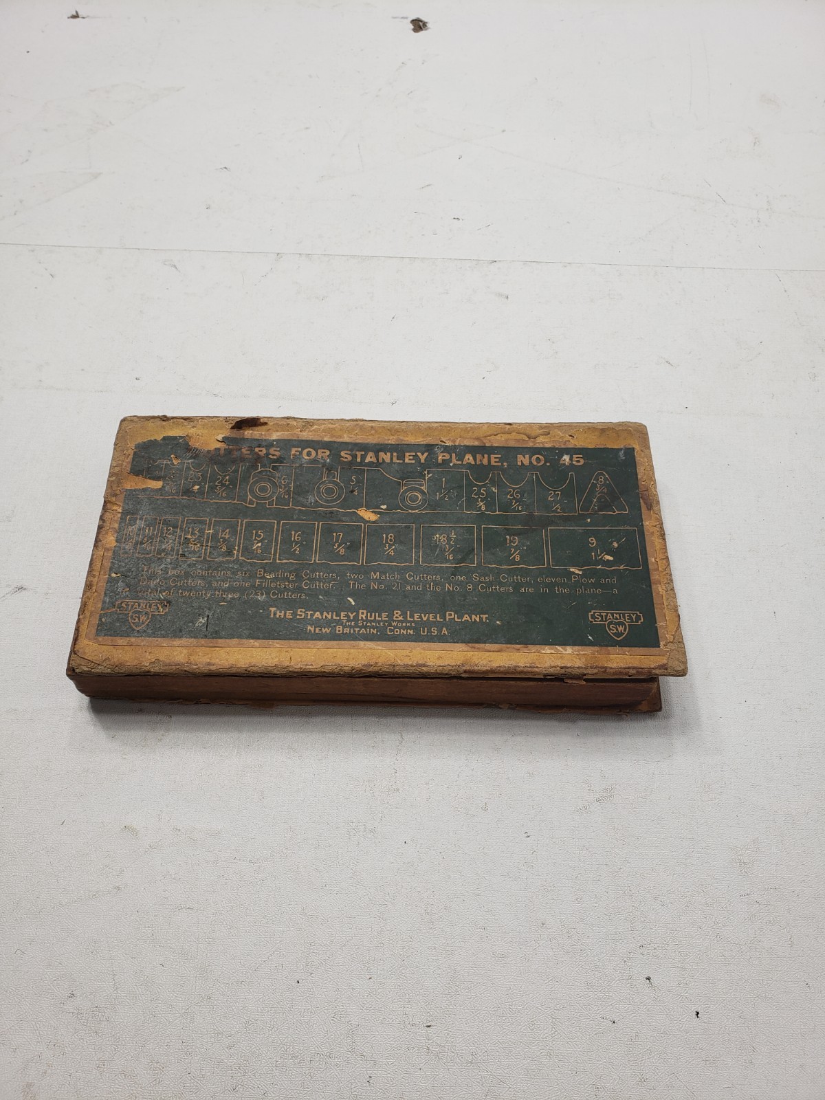 Vintage Stanley N0.45 Combination Plane Cutter Set Wood Box Incomplete