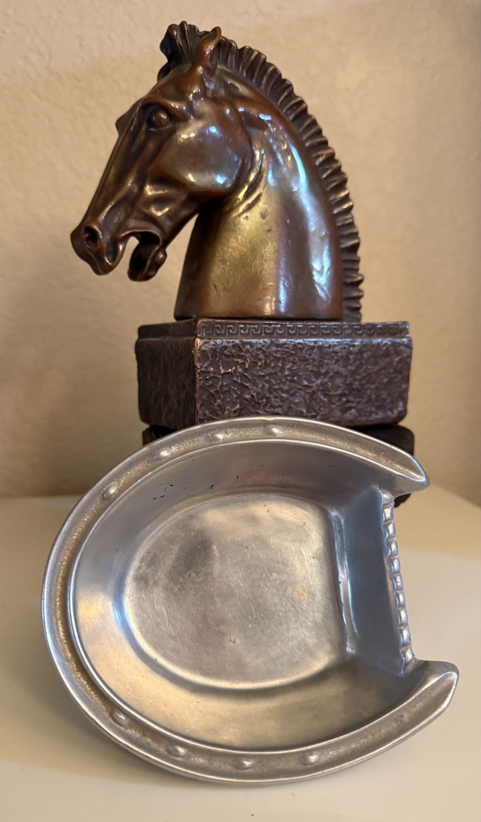 Vintage Arthur Court Horseshoe Bowl & Bronze Finish Art Deco Horsehead Bookend