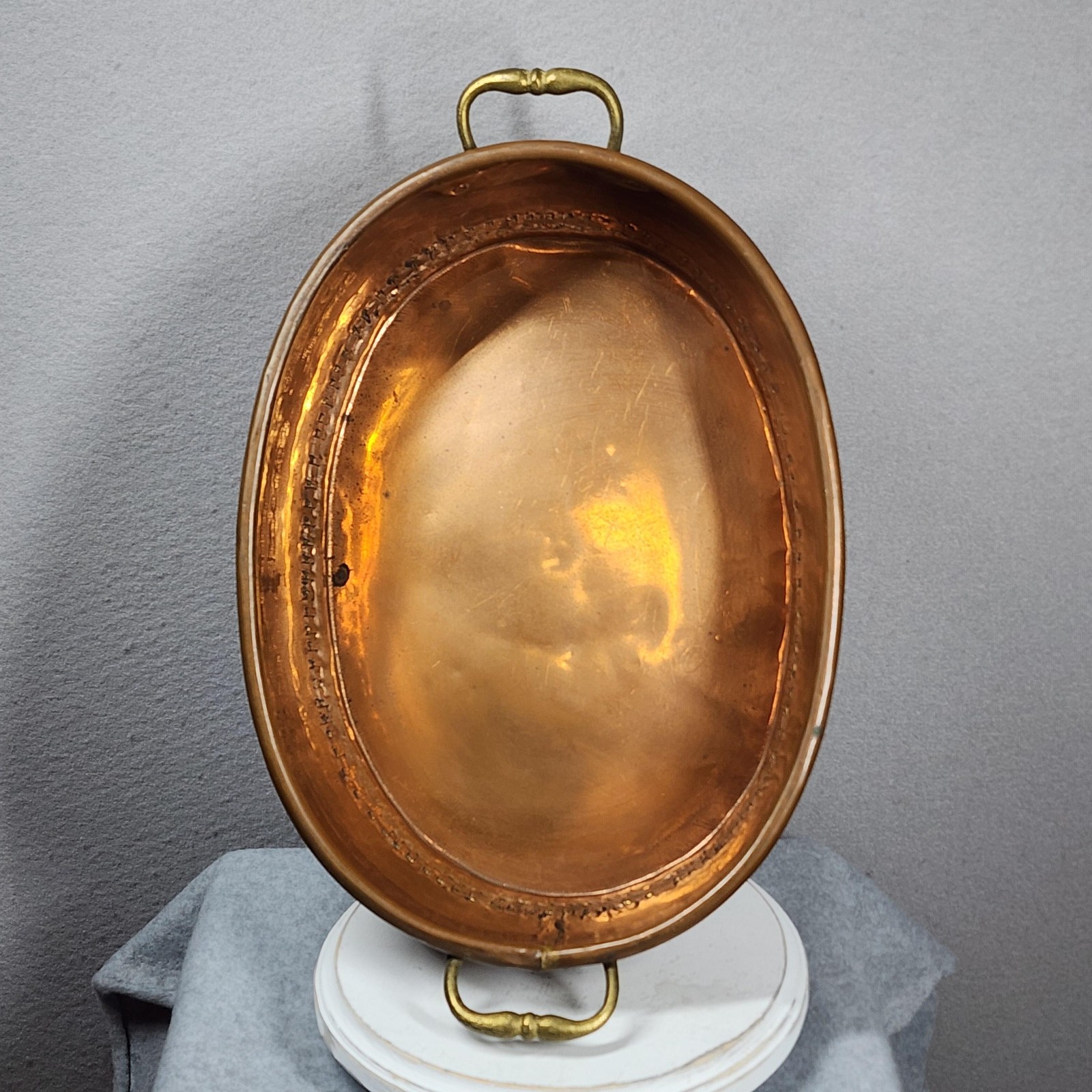 Antique Hand Hammered Copper Oval Roasting Pan 16