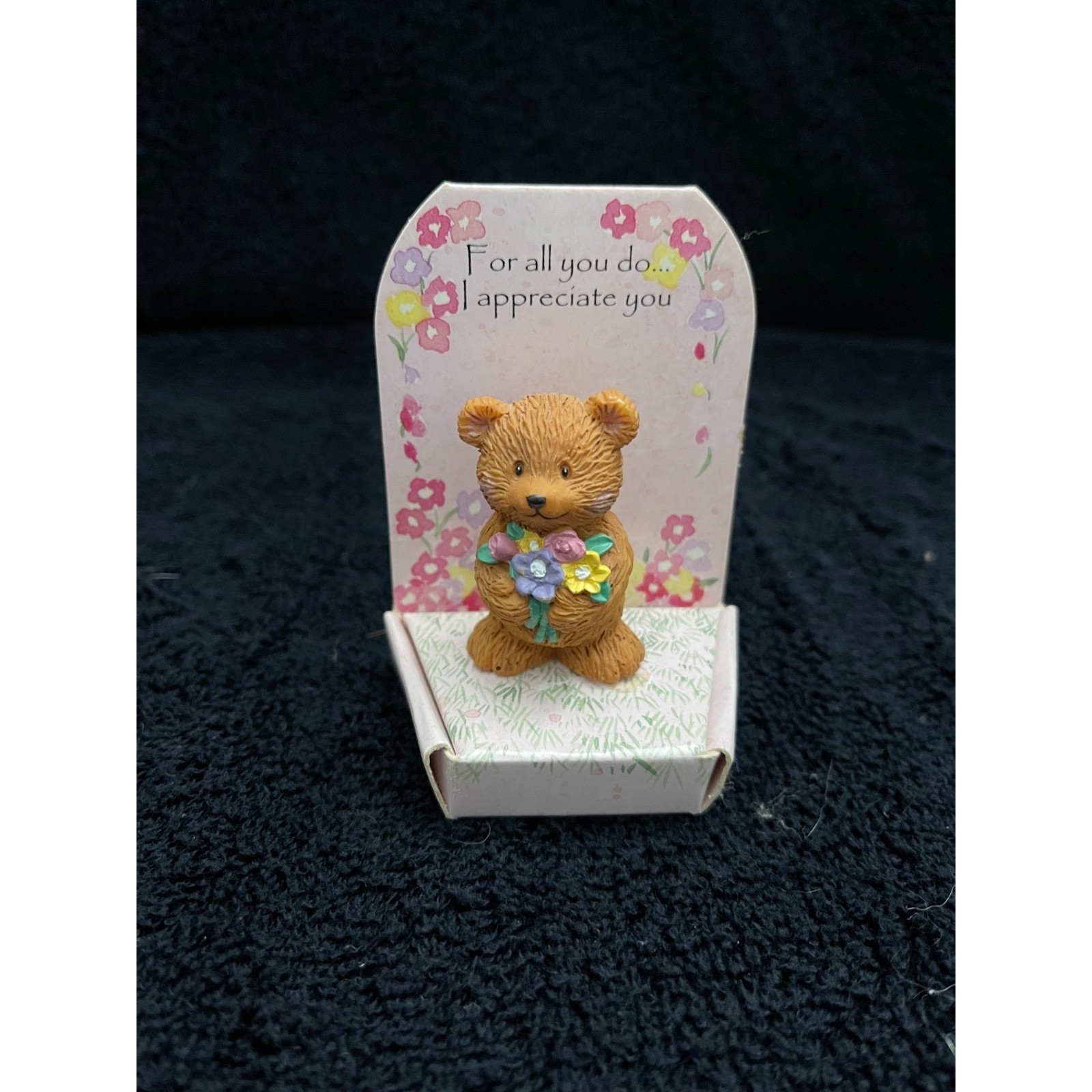 Russ Berrie Miniature Teddy Bear Figurine 4069 I Appreciate You Hand Painted Box