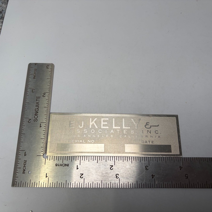 VTG EJ Kelly & Associates Los Angeles California Blank Name Plate Badge Tag NEW