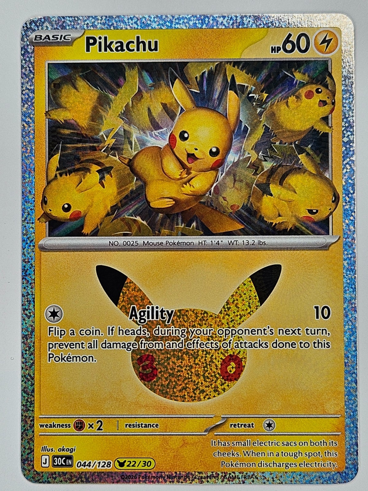 Pokemon 30th Celebrations Anniversary 30C 044/128 Pikachu 22/30 R