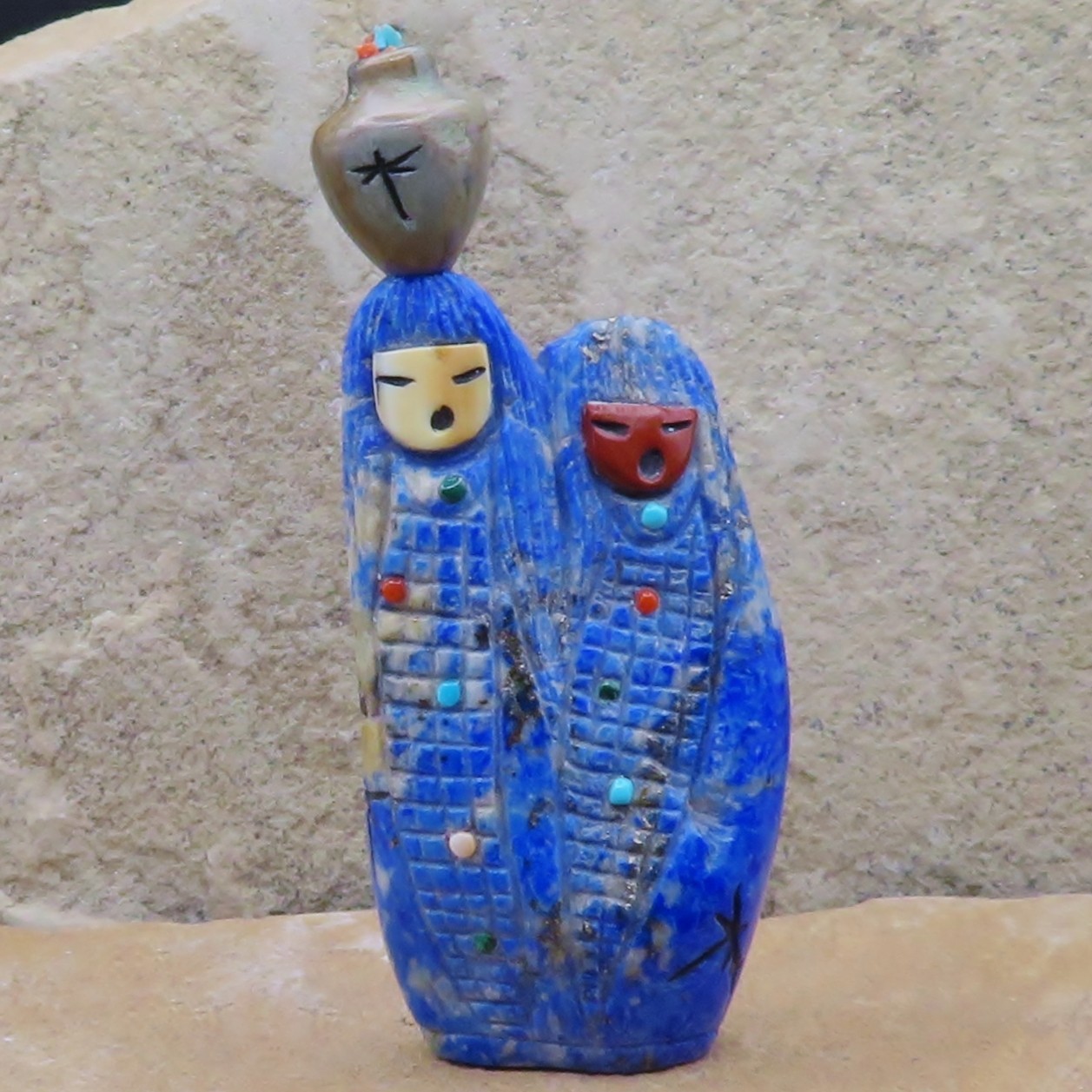 Zuni Fetish-Native American-Lapis Two Sided OLLA CORN MAIDEN-Sandra Quandelacy