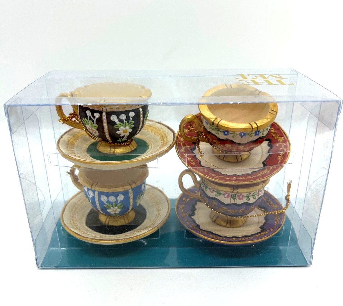 The Met Collection Set of Four Hand-Painted Cast Resin Mini Teacups NIB
