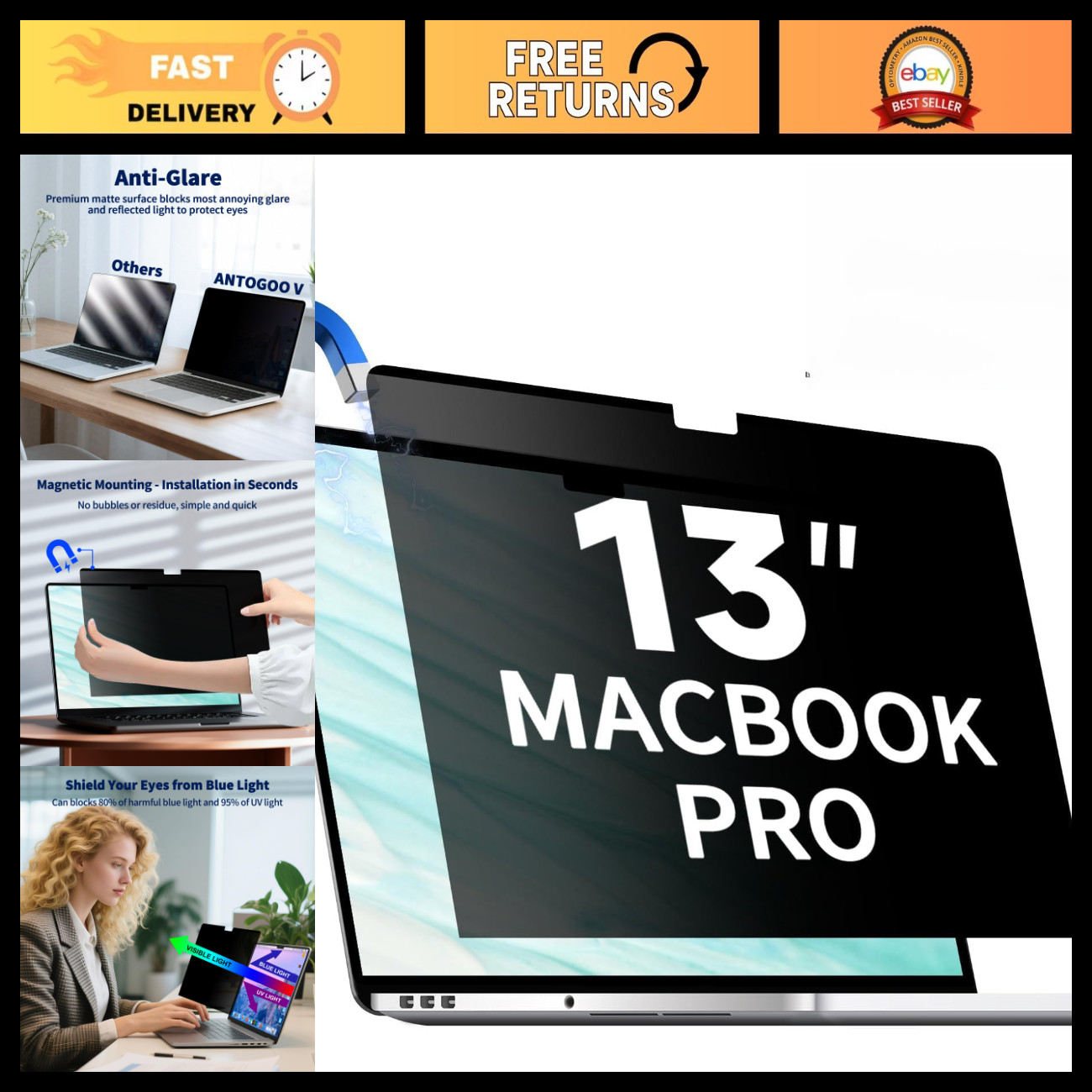 Magnetic Privacy Screen for 13 Inch MacBook Pro (2016, 2017, 2018, 2019, 2020, 2