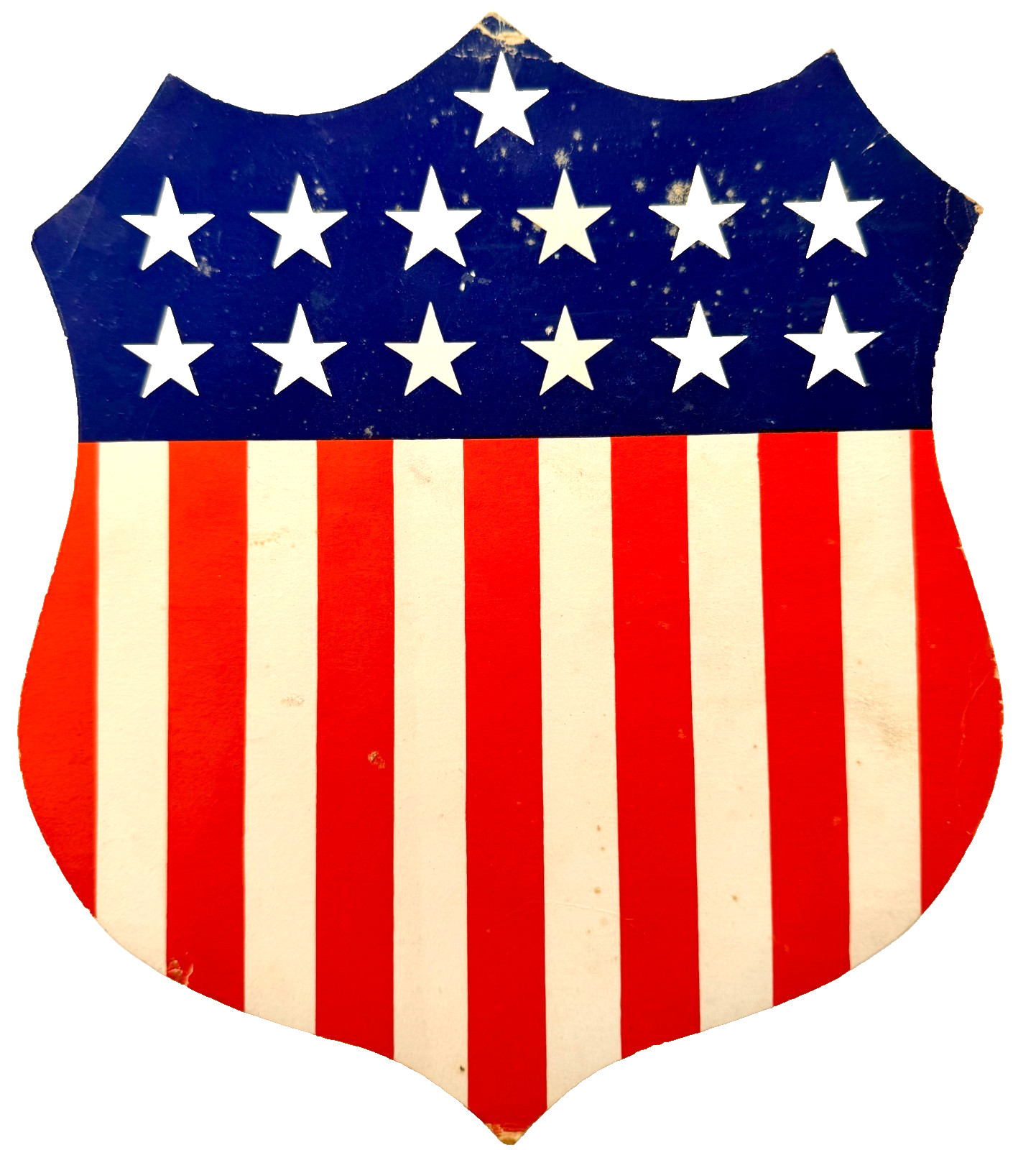 1910s 13 Star American Flag Shield Patriotic Die Cut Cardboard Americana USA