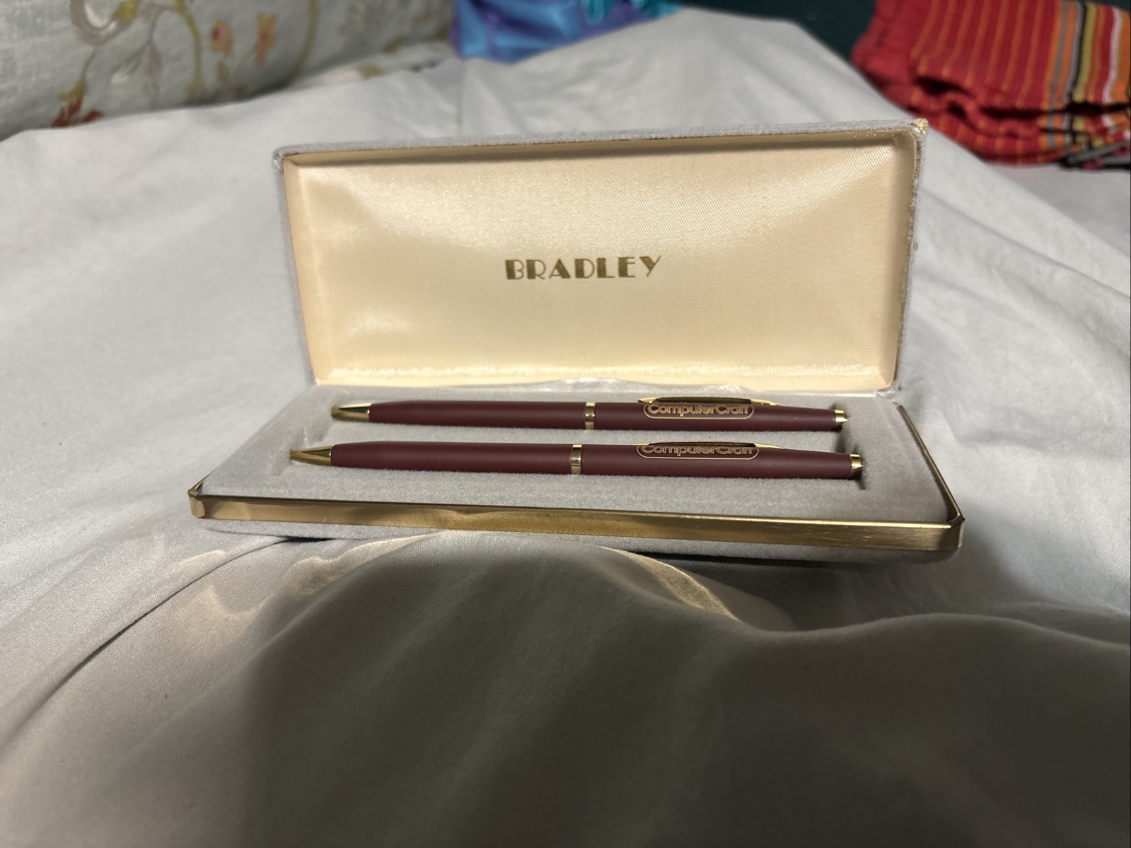 VTG BRADLEY Burgundy Color Pen/Pencil Set, Computer Craft, Unused in Orig. Box