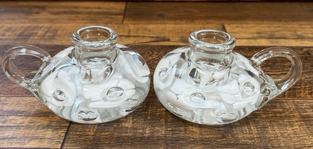 VINTAGE JOE ST. CLAIR ART GLASS CANDLE HOLDER/PAPERWEIGHT SET