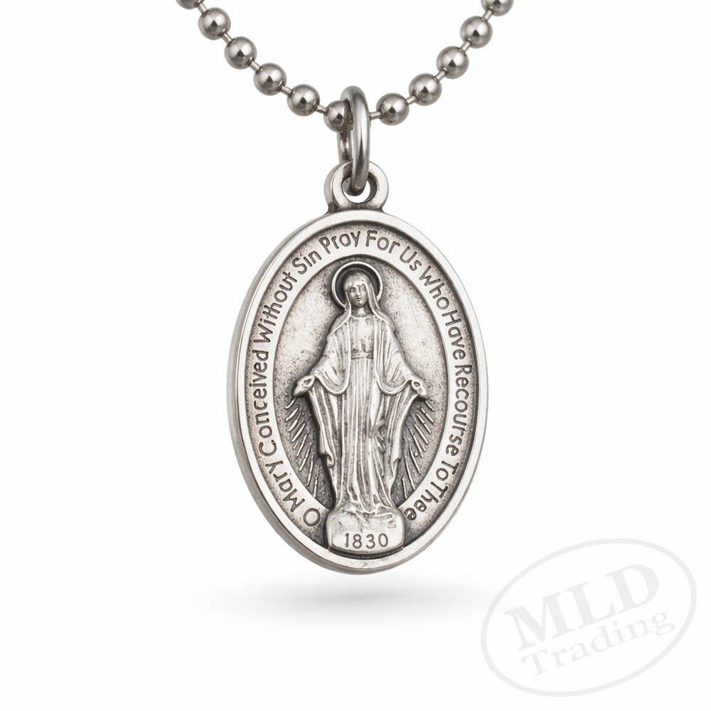 Miraculous Medal Virgin Mary Pendant Necklace - 24