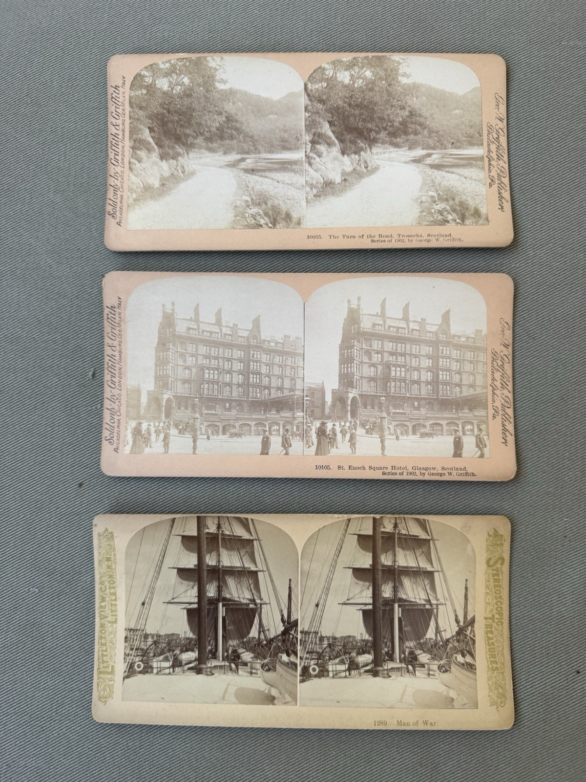 Lot of 9 Stereoscopic Photographs of England Scotland - 1902 - Geo Griffith