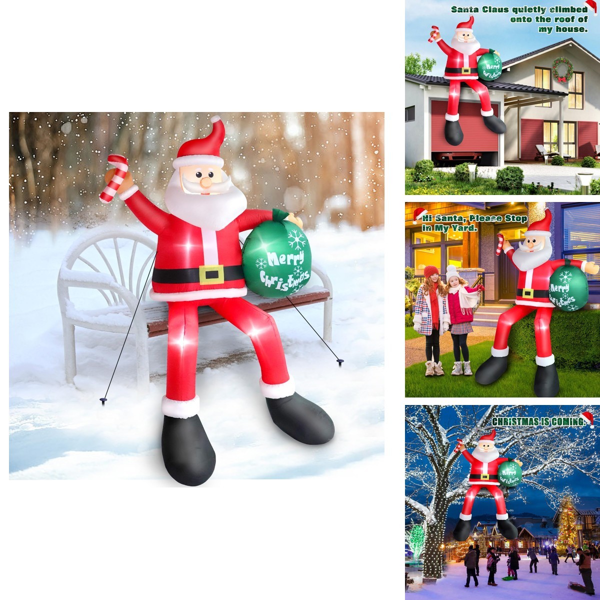 8 FT Inflatable Sitting Santa Claus with Gift Bag Christmas Outdoor Decorations