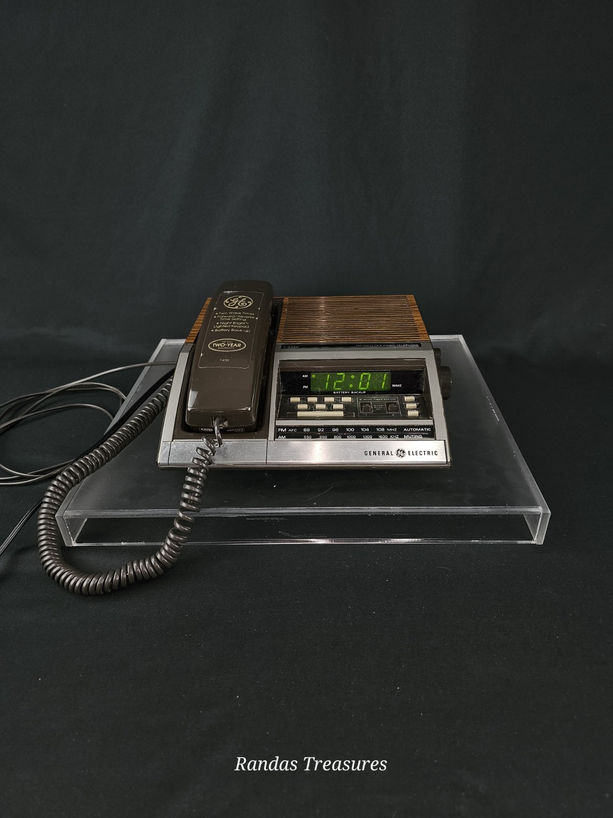 Vtg 1976 General Electric FM/AM Clock Radio-Telephone Model 7-4722D Tested