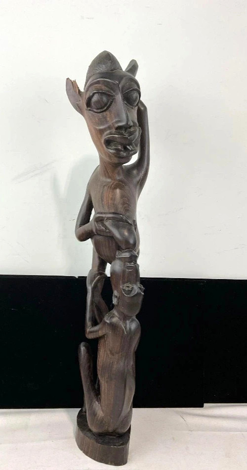 Vintage African Wood Hand Carved Makonde Tribal Art Statue Sculpture 20\