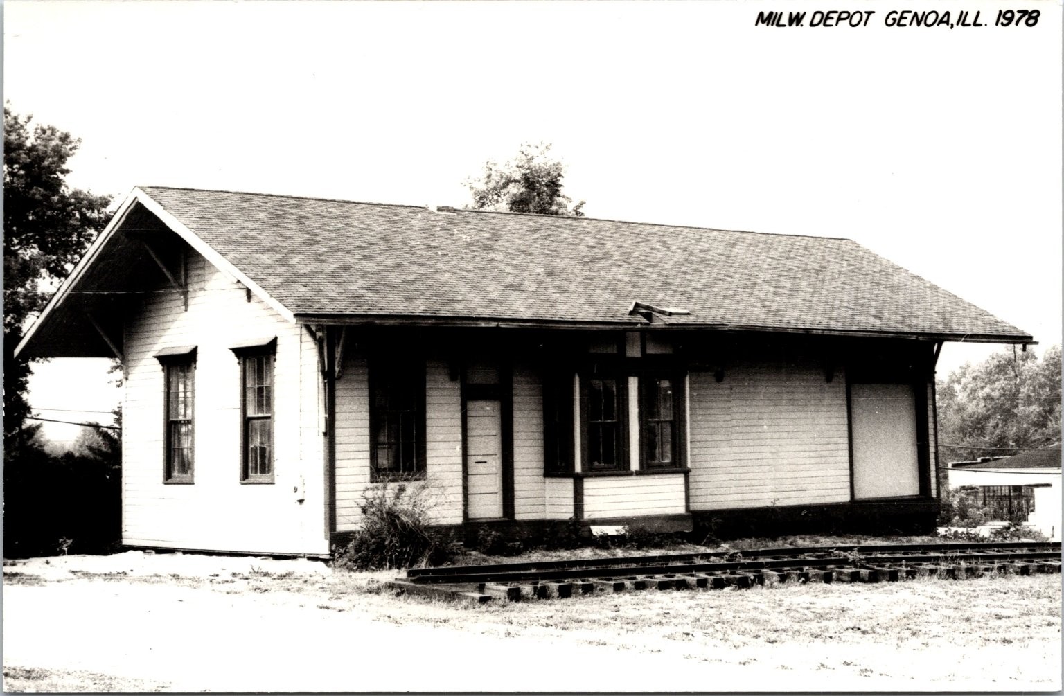 Genoa, IL Illinois Postcard Railroad Train Station Depot RR Tracks