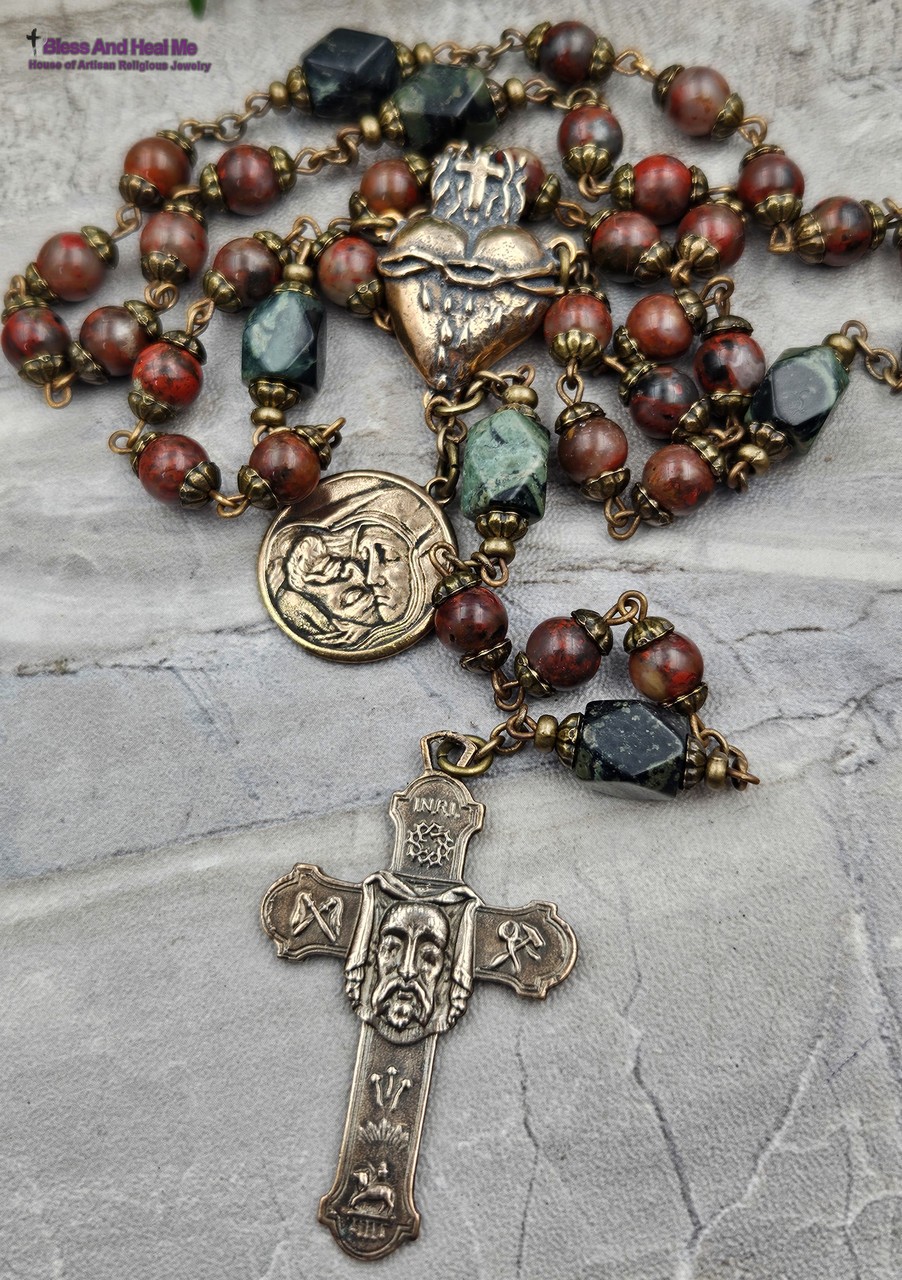 Holy Face of Jesus Chaplet | Bronze|Sacred Bleeding Heart| Pieta| Red Jasper