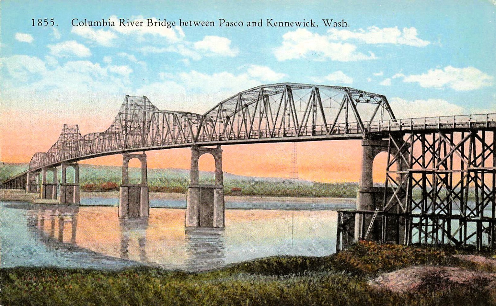 Columbia River Bridge Pasco Kennewick Washington Highway Vtg Postcard G2