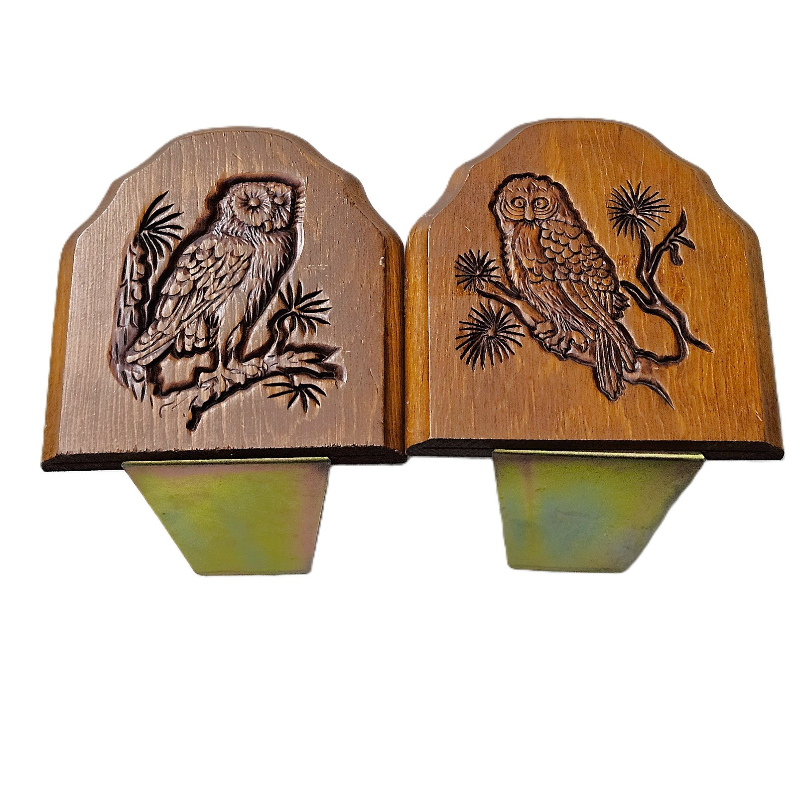 Vintage Mid-Century Carved Wooden Owl Bookends Pair 7\