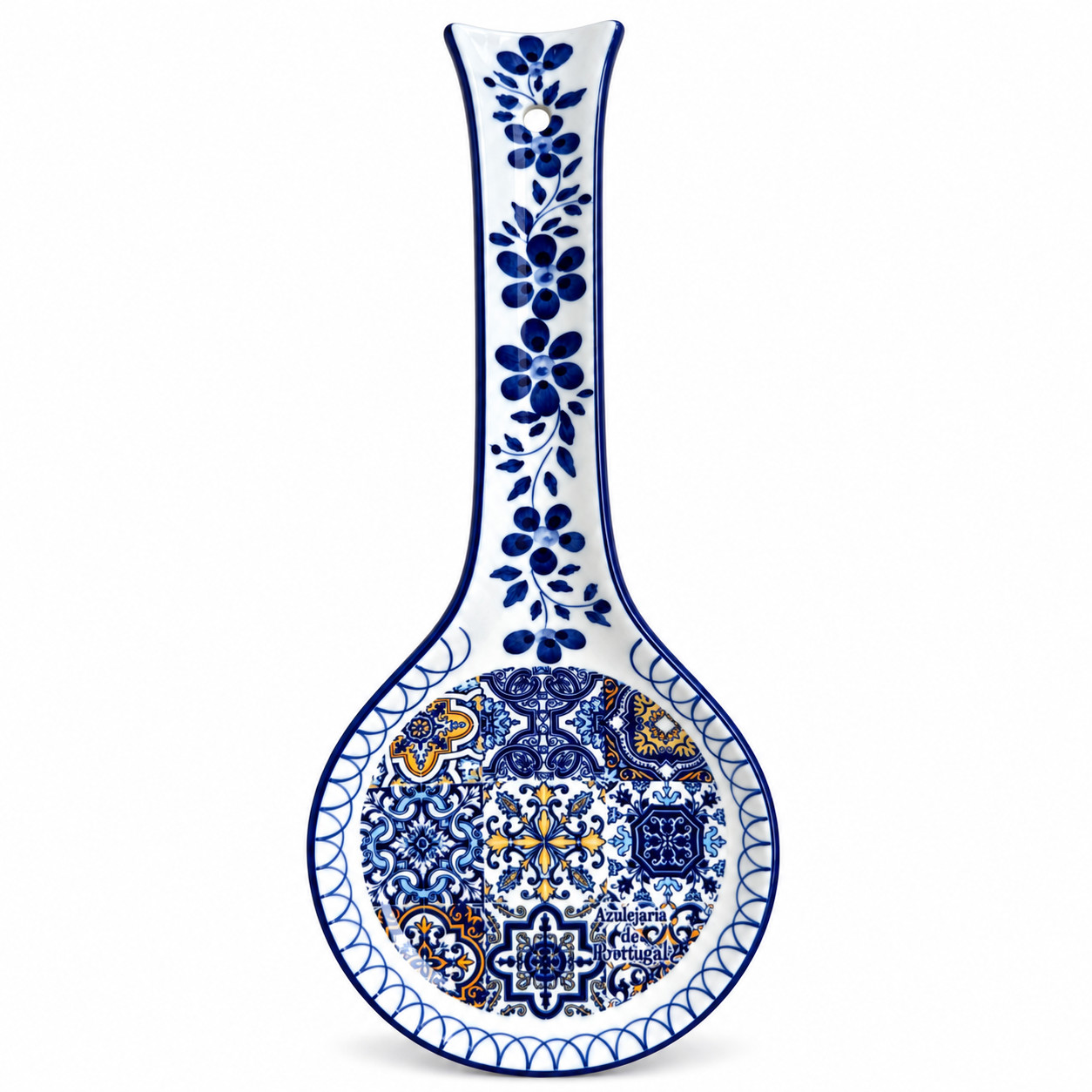 Hand-Painted Portuguese Ceramic Spoon Rest – Mixed Azulejo Design, 10