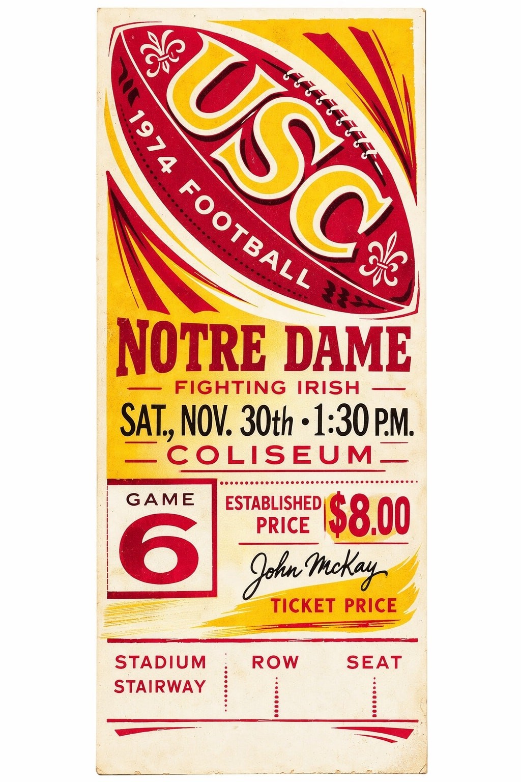 🏈 USC vs Notre Dame (1974) Football Poster - 24x36” - Retro Sports Decor 📅