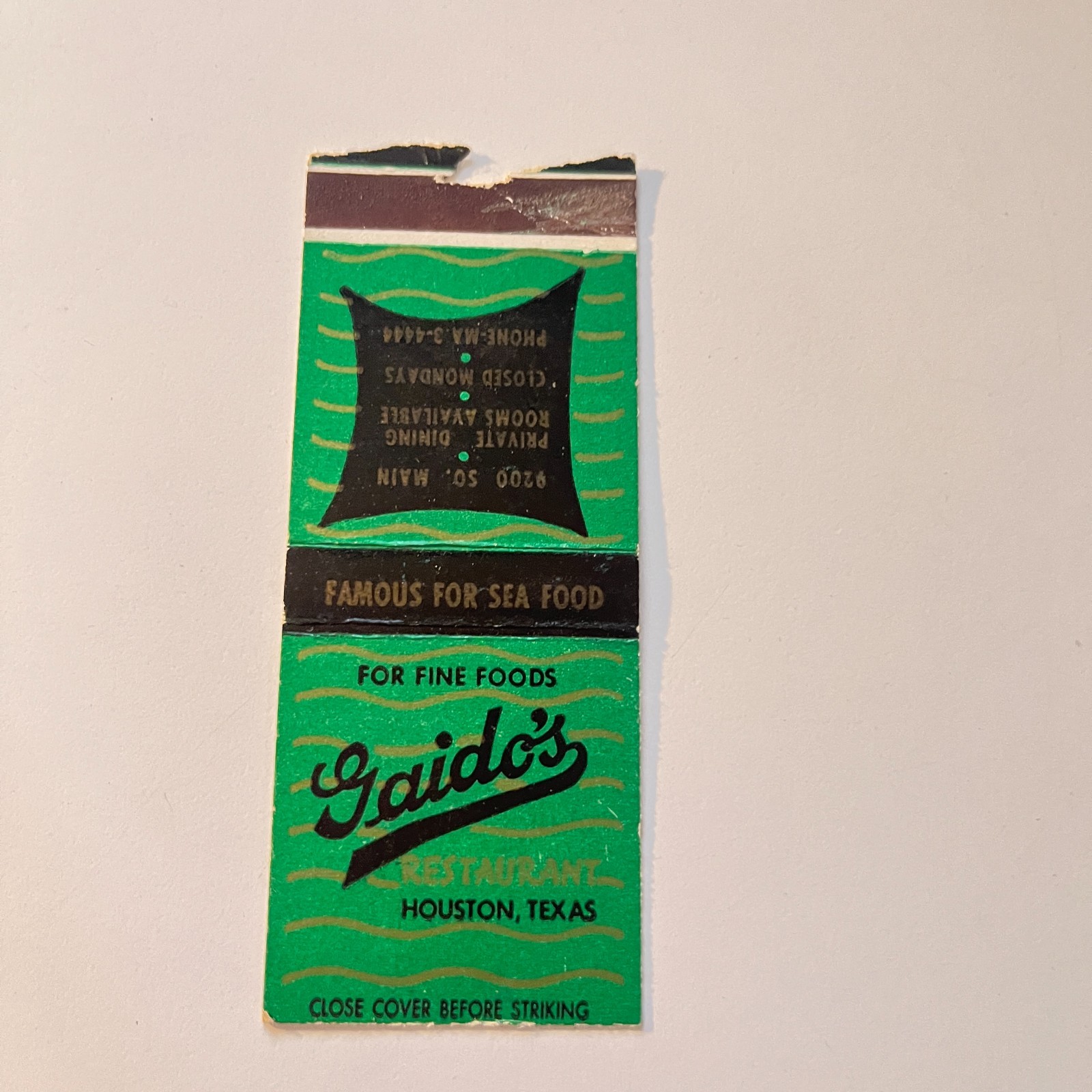 Gaido's Famous For Sea Food Houston TX Vintage Matchbook Cover 4MB111-5