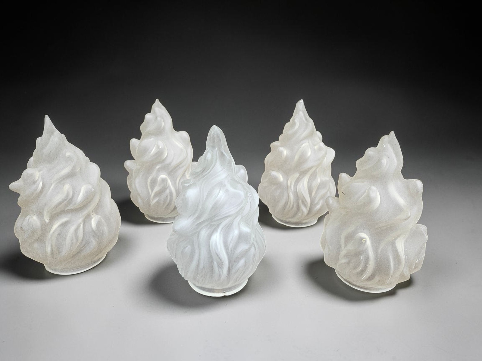 Set 5 antique frosted glass FLame Torch shades for chandelier sconces