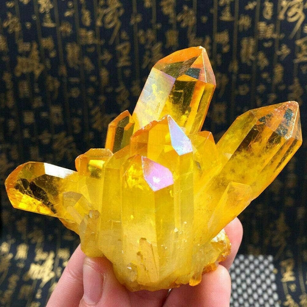 80-100g Aura Citrine Titanium Rainbow Crystal Cluster Geode Slice Home Decor