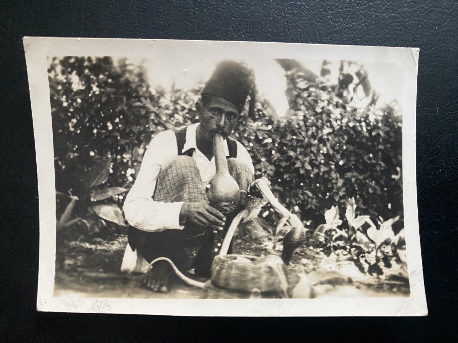 Vintage Photo Snake Charmer Cobra Cochin India c1920s-30s Handwritten Caption