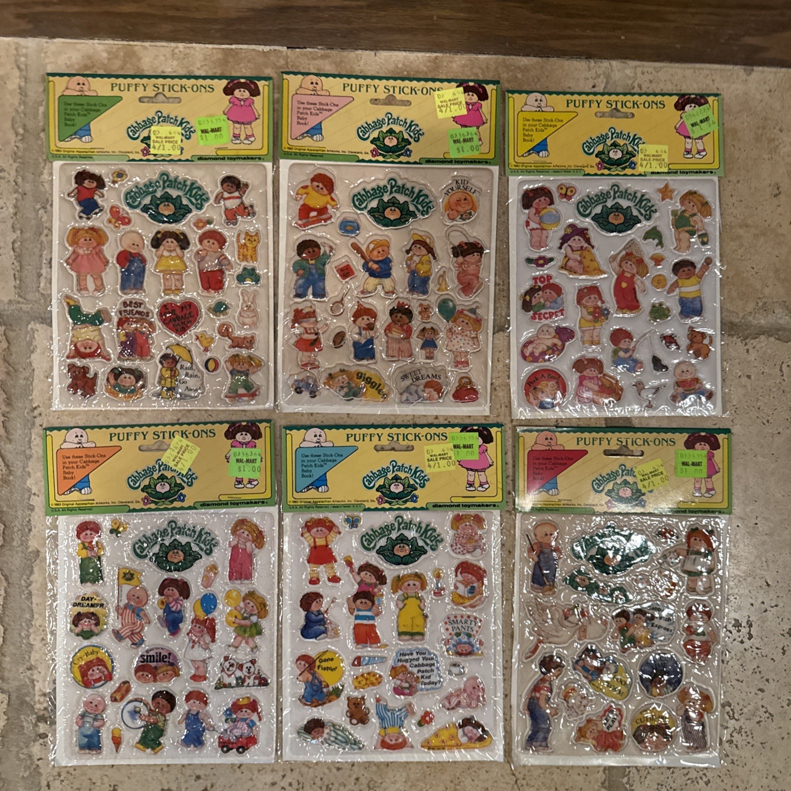 Lot of Vintage 1983 Cabbage Patch Kids Puffy Stick Ons Stickers Sealed  6 total