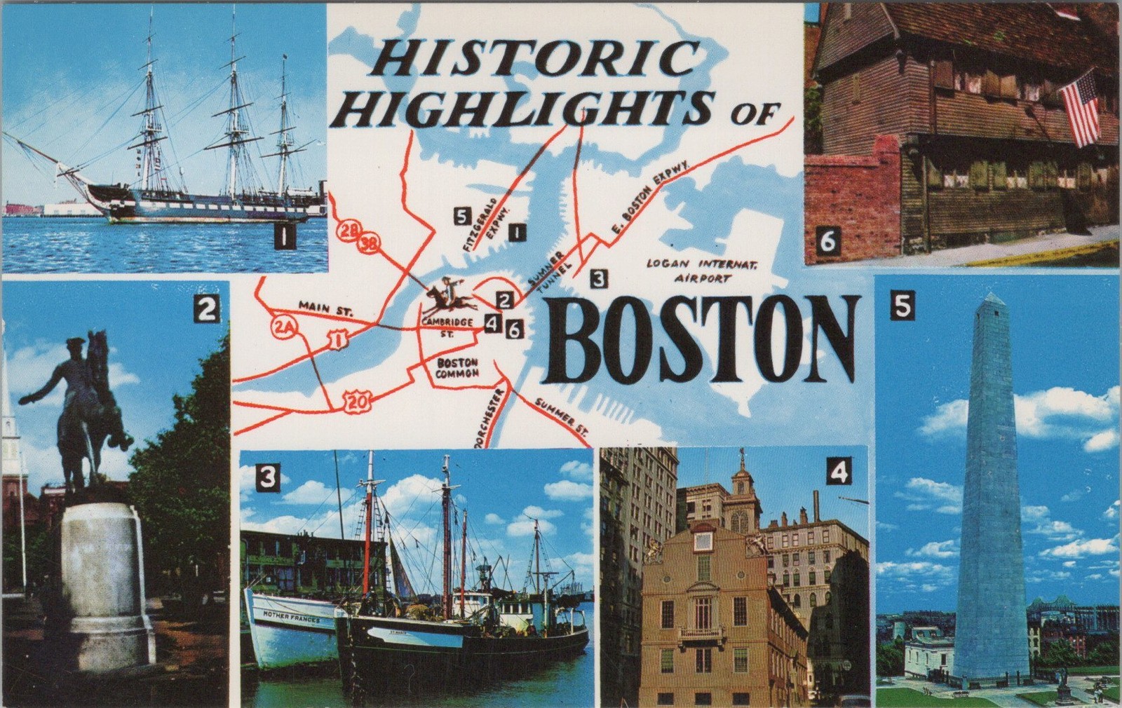 Boston Massachusetts MA Historic Boston landmarks and attractions Postcard