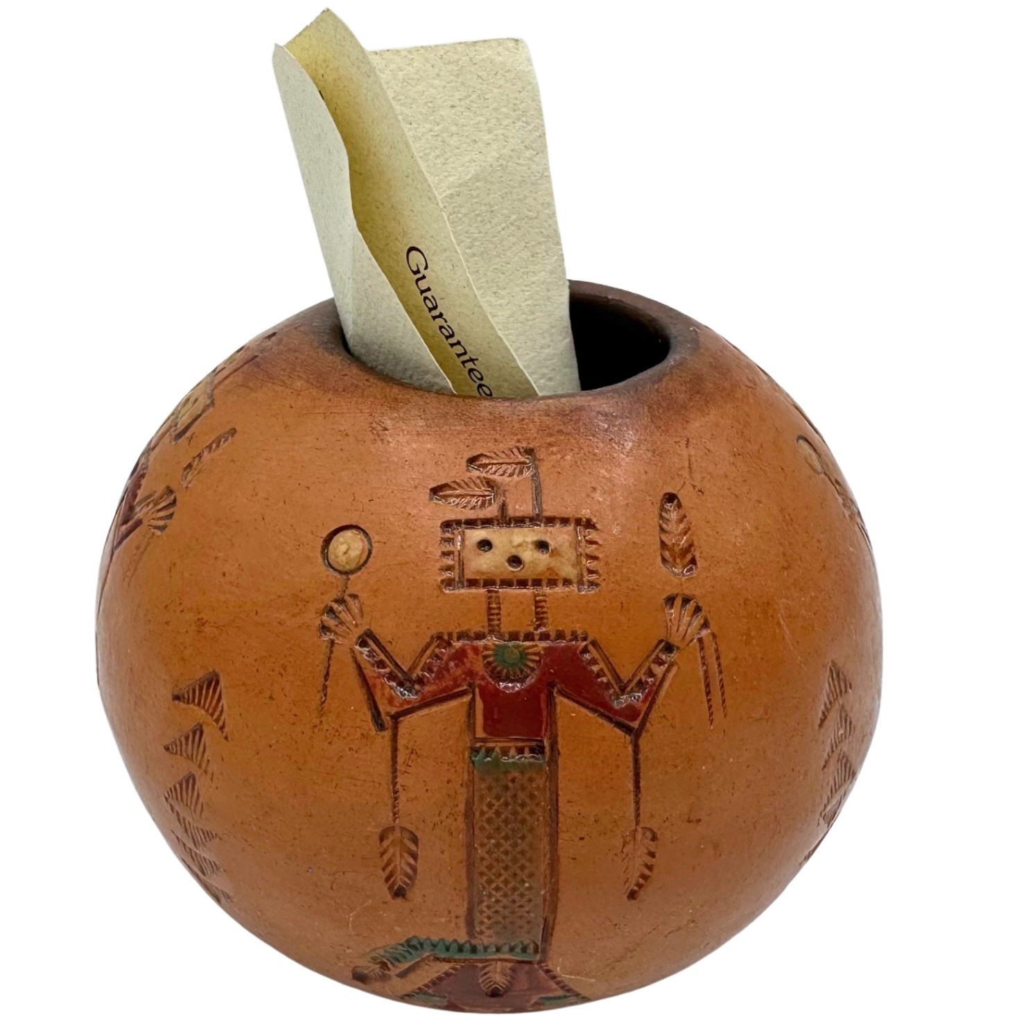 Vintage 1996 Ken & Irene White KW Navajo Yei Seed Pot - Hand Carved Clay w/ COA