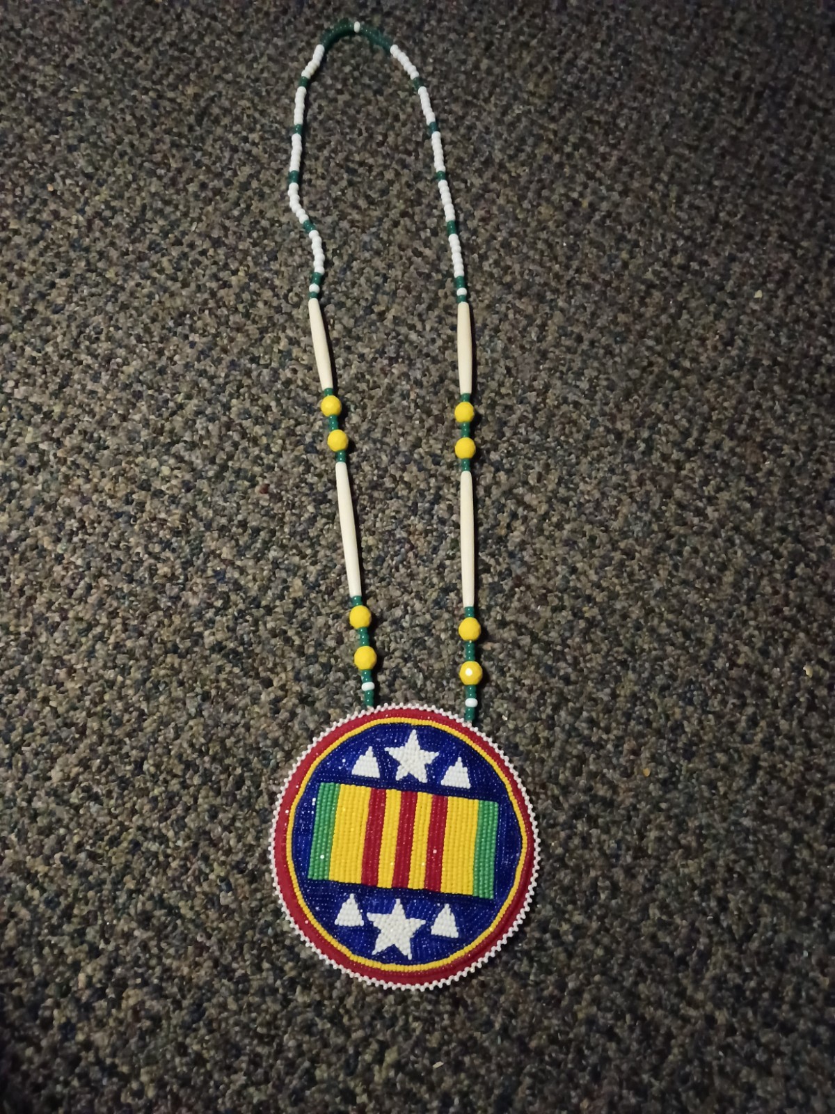 Authentic Native American Beaded Vietnam Veteran Medallion Necklace -Signed