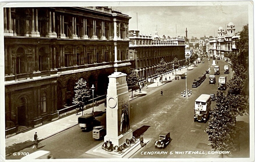 RPPC CENOTAPH & WHITEHALL, LONDON CIRCA 1938 England UK Real Photo Postcard