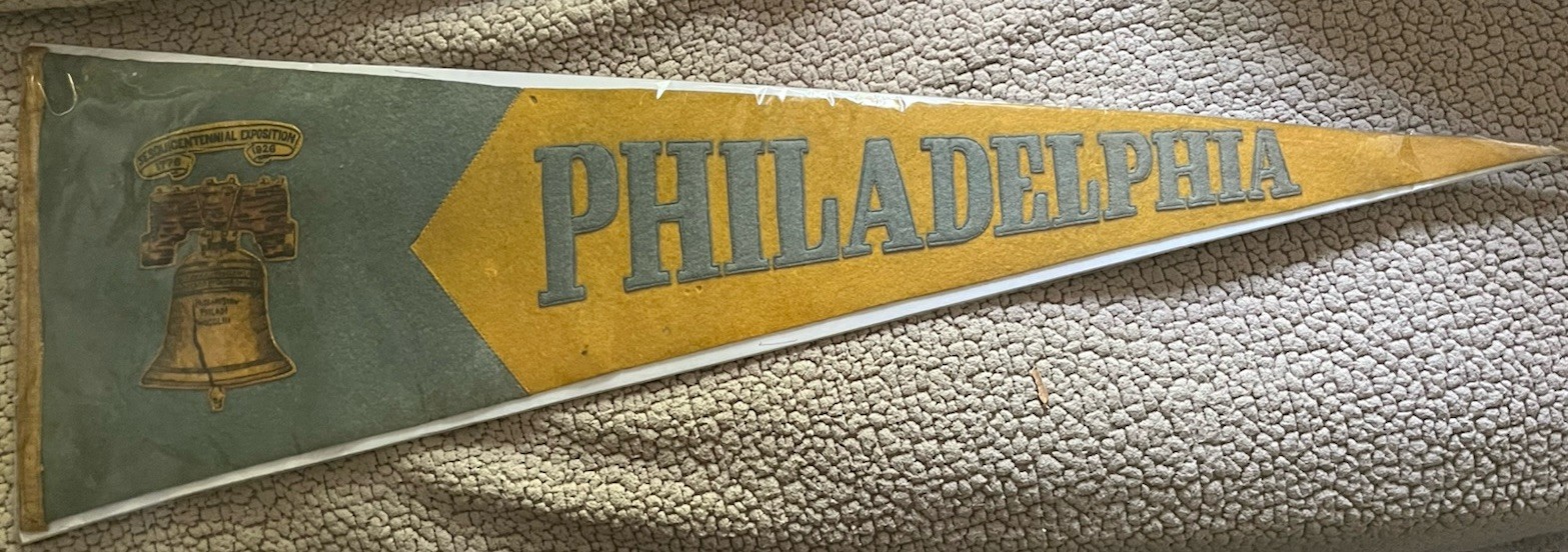1926 PHILADELPHIA SESQUI-CENTENNIAL Hand Sewn Original Felt Pennant 34” As Seen
