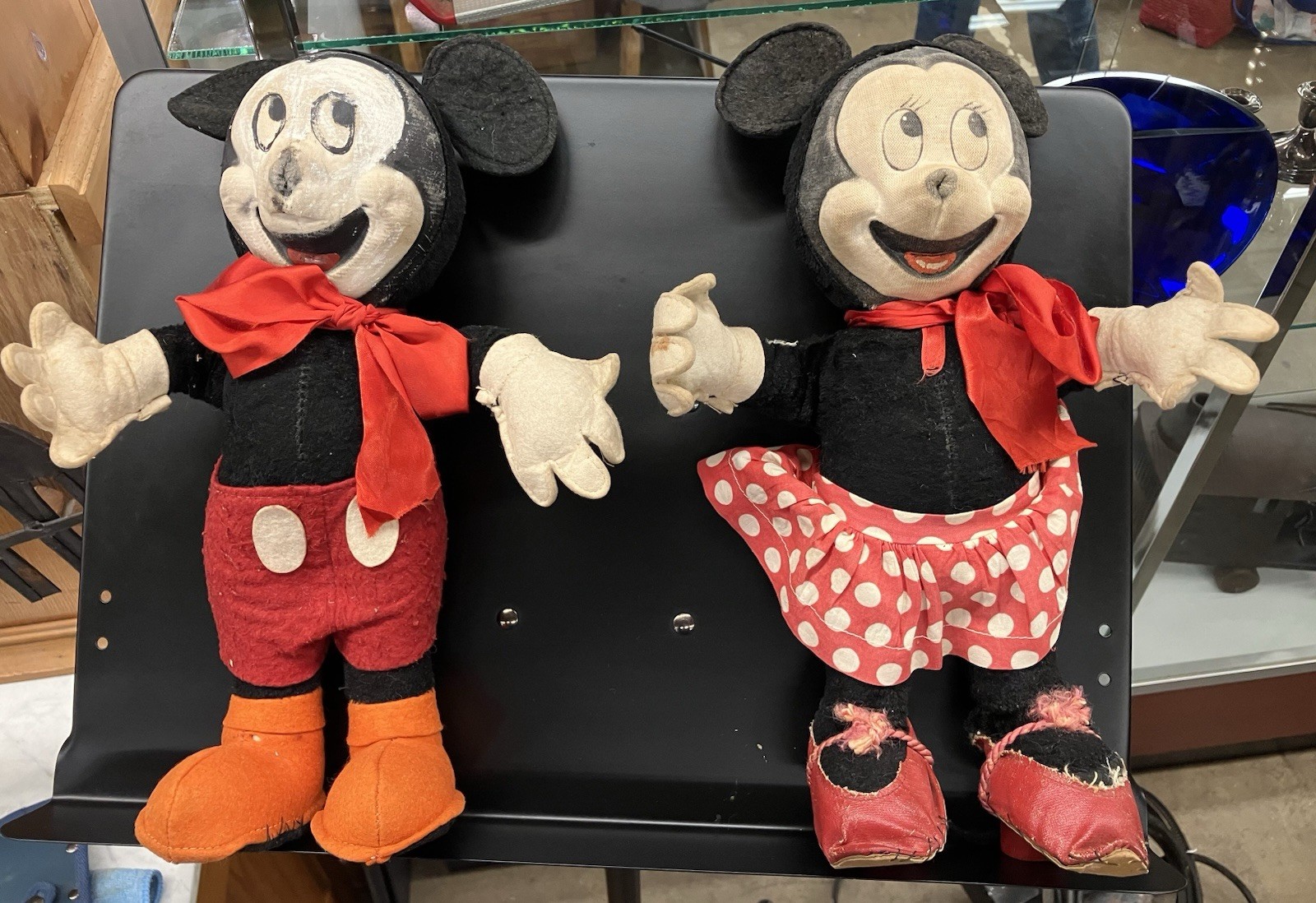1940s Vintage Mickey And Minnie Mouse Plush Dolls