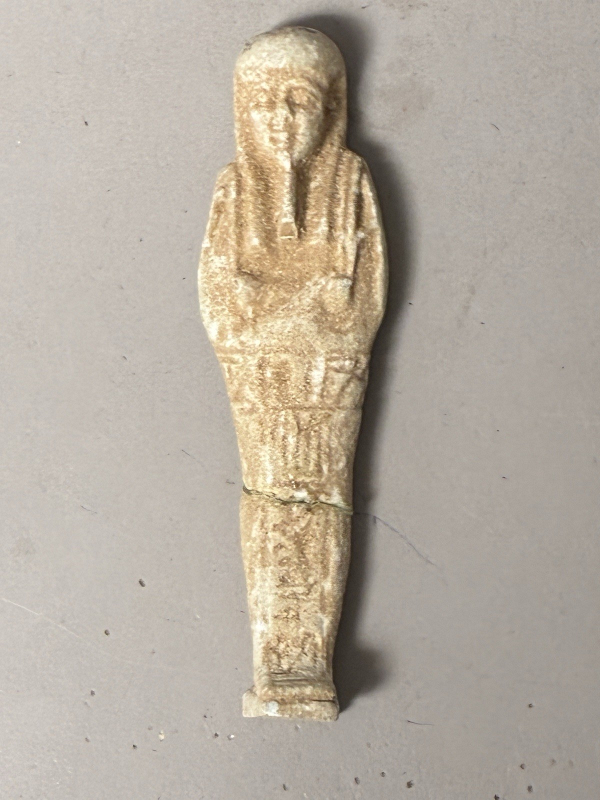 Ancient Egyptian Faience Ushabti With Hieroglyphics And Repaired At The Knees
