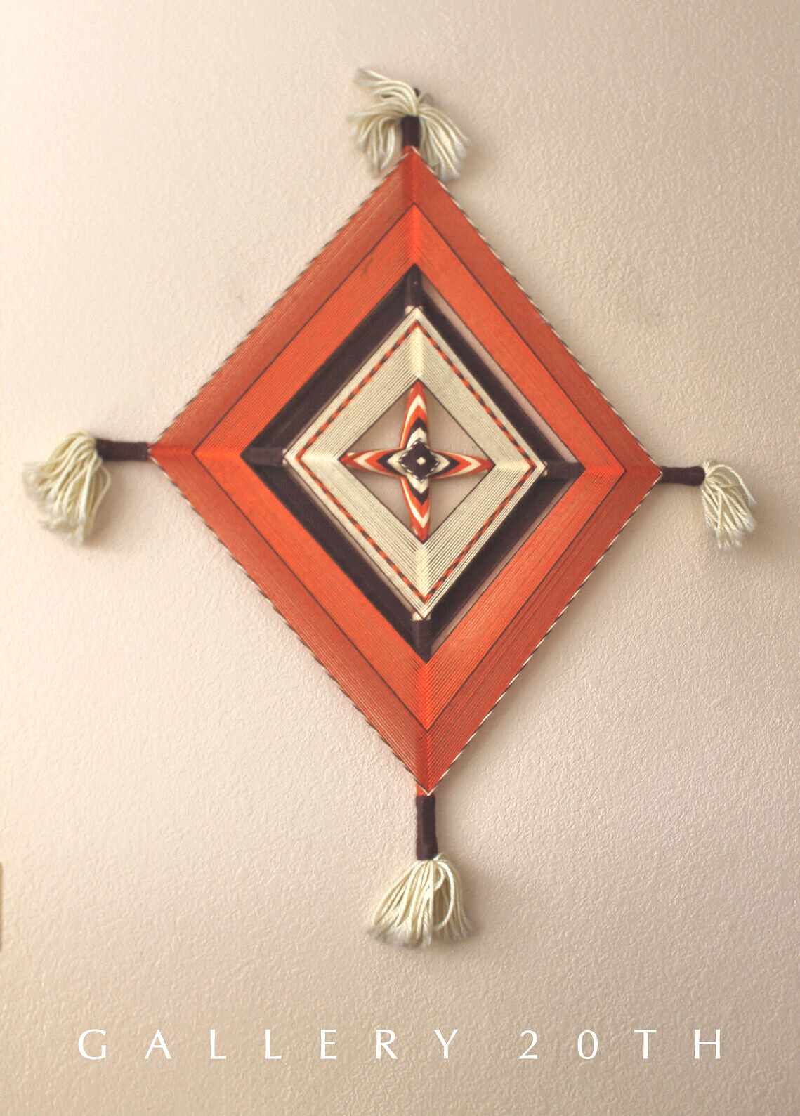 VINTAGE MID CENTURY ABSTRACT TEXTILE ART  SW DECOR ORANGE WALL 60'S MODERN BOHO
