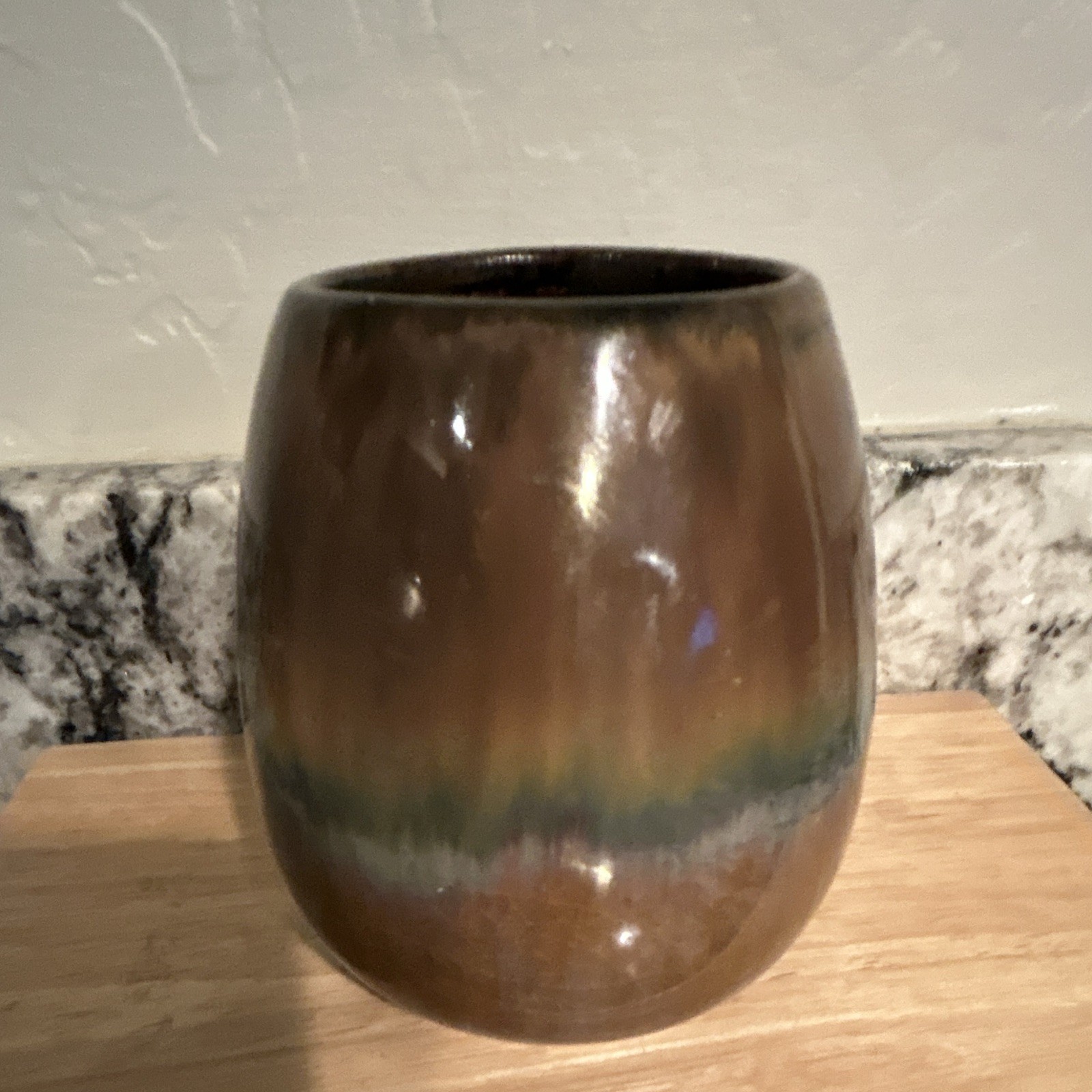 Vintage Mid Century Japanese Drip Glaze Stoneware Vase Reactive Glaze