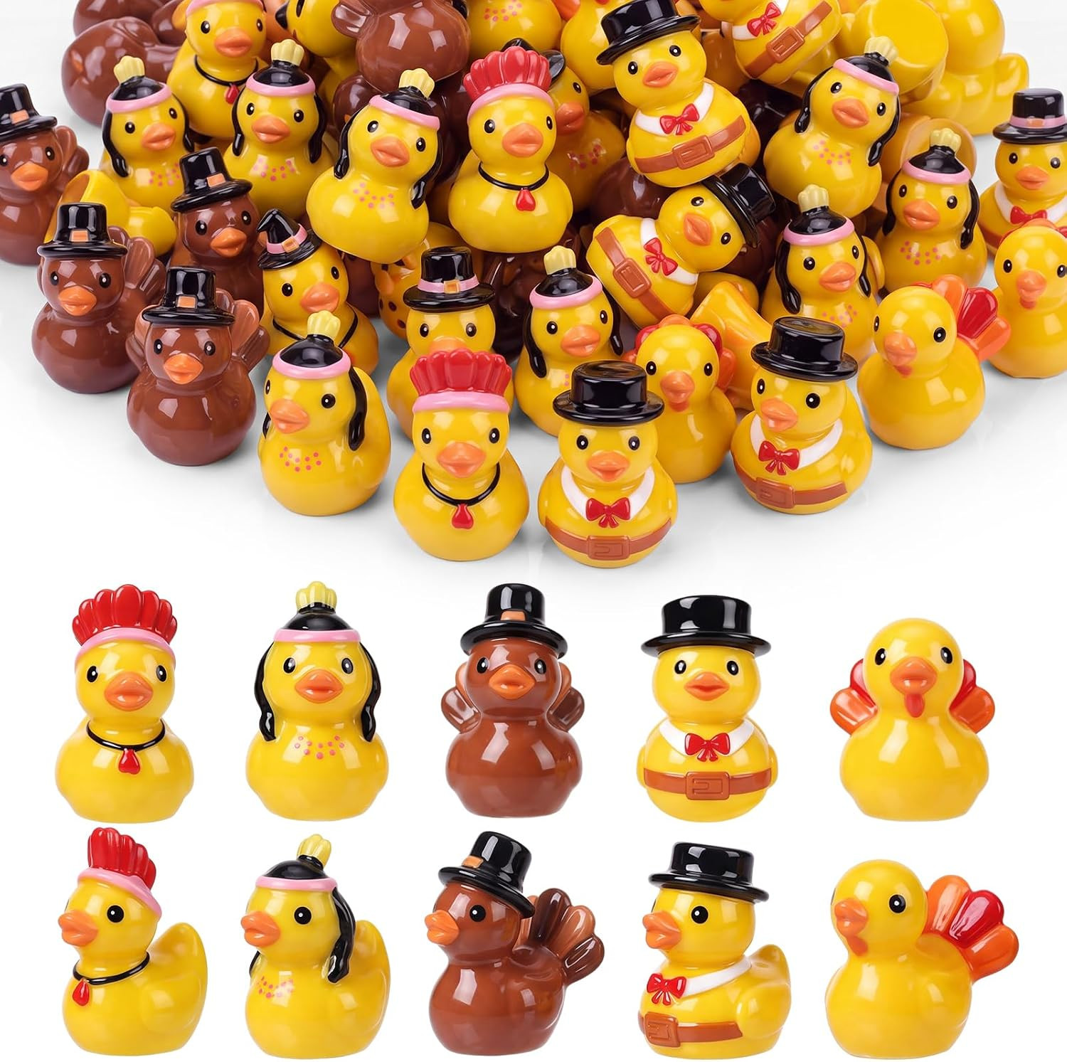 100 Pcs Mini Resin Turkey Duck Figurines Thanksgiving Fall Decor