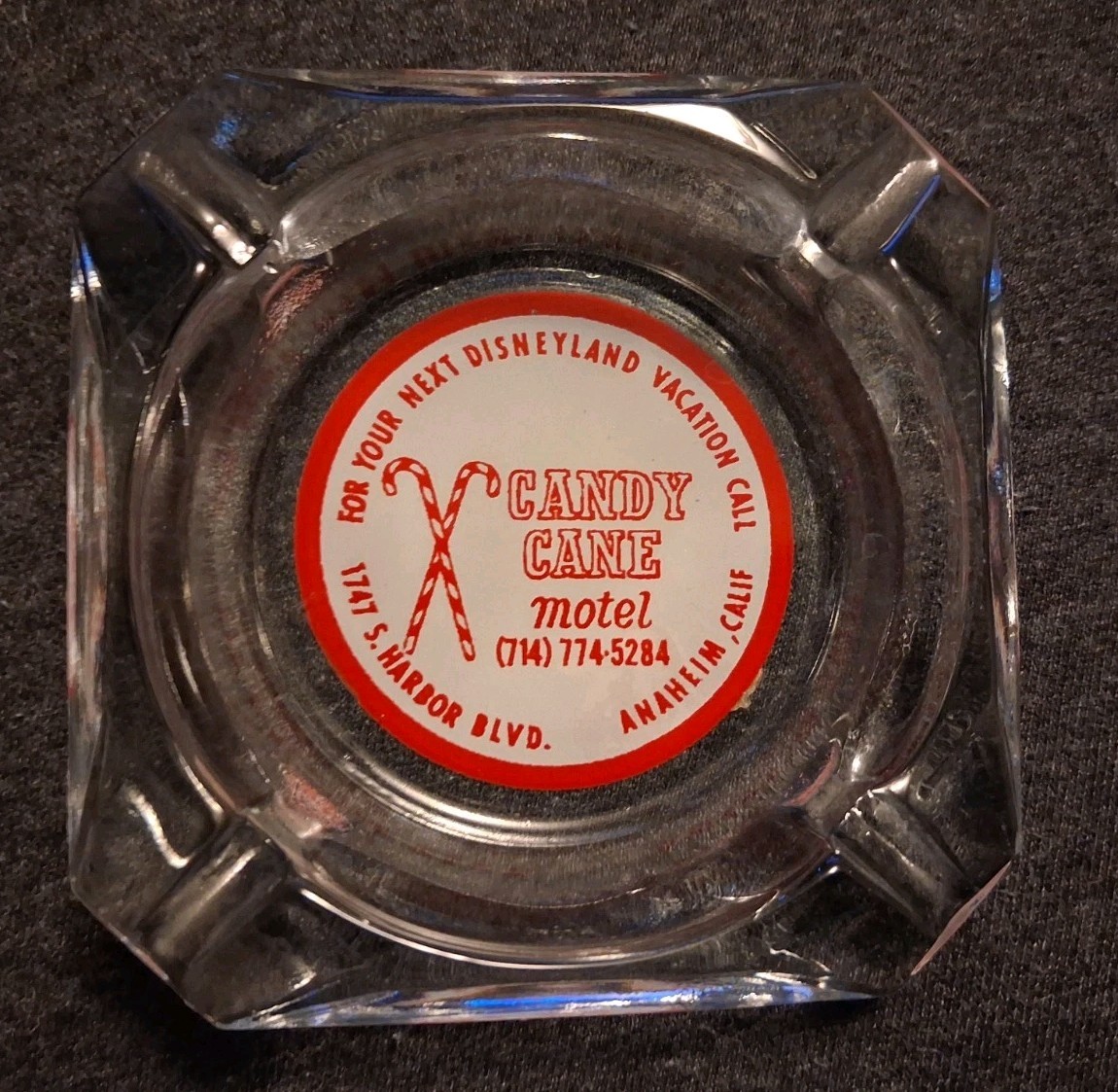 Vintage 1960s Candy Cane Motel Glass Ashtray Disneyland Anaheim California