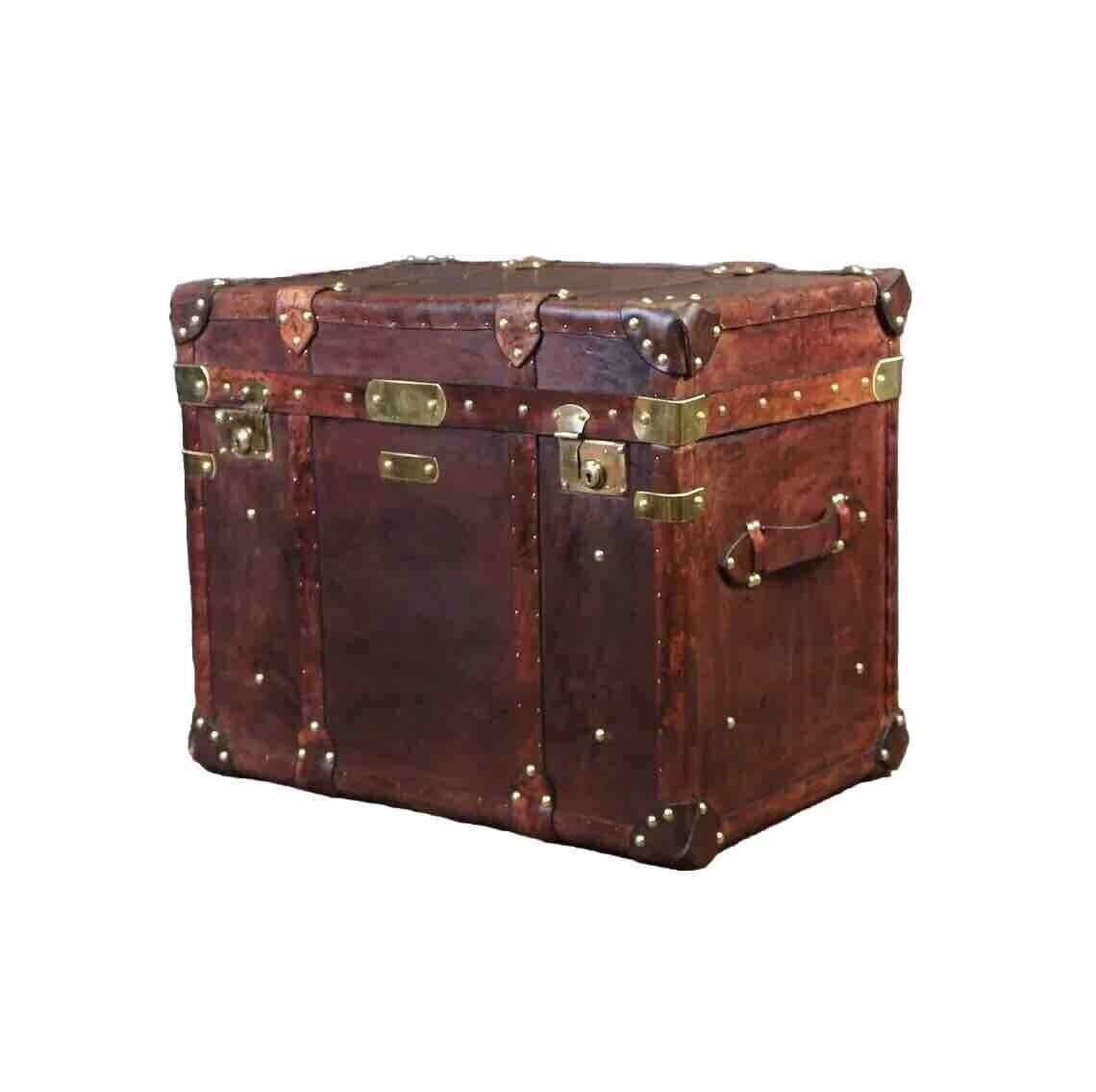 English Leather Trunk Side Table replica handmade