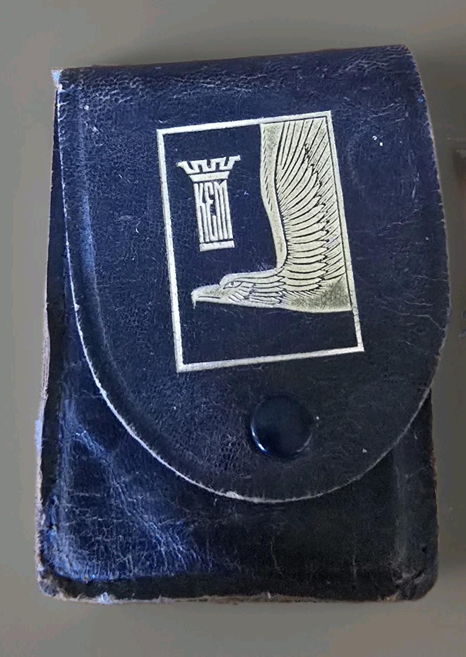 Vintage KEM Mini Playing Cards  c1942 Blue Historic Rare w/Bl Leather Case 52/52