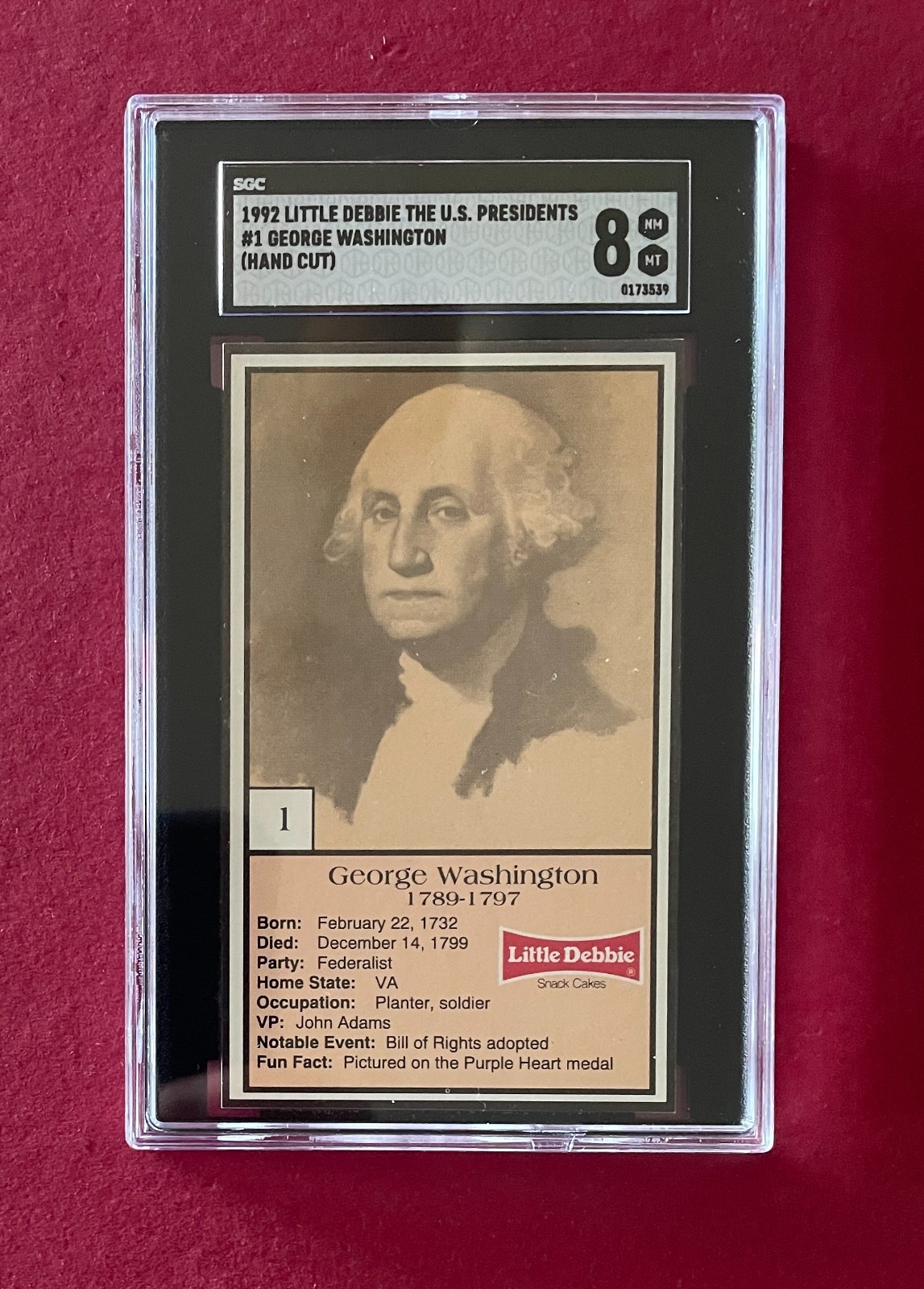 1992 Little Debbie US Presidents George Washington #1 SGC 8 (Highest SGC Grade)