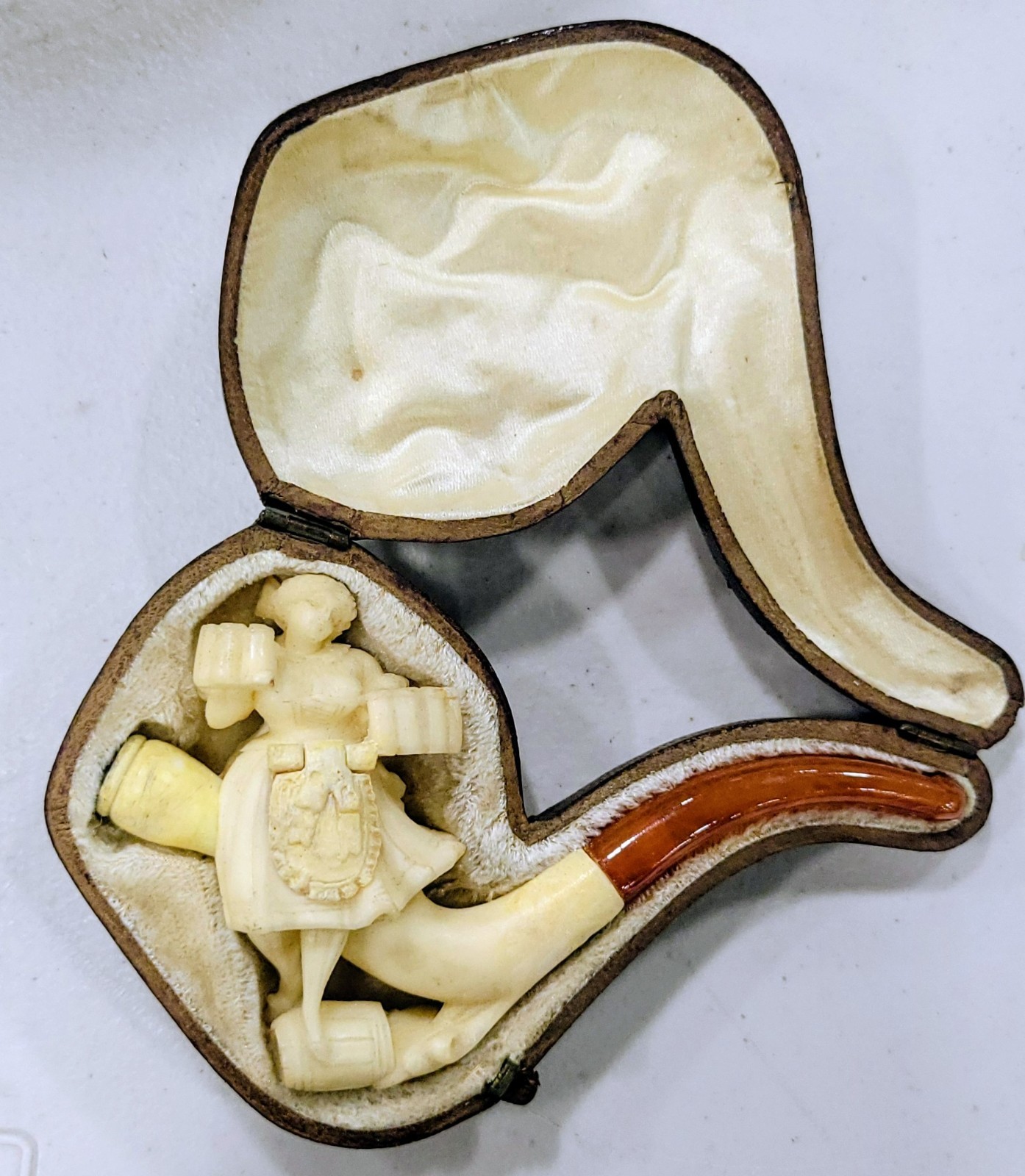 Antique Carved Meerschaum Pipe German Beer Maid Girl HIDDEN SECRET EROTIC - RARE